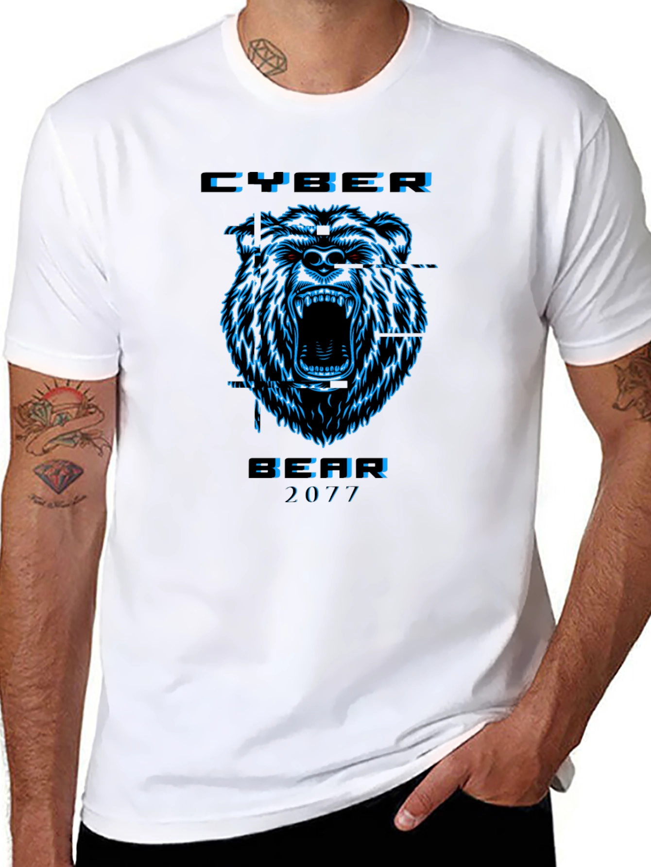 Cyber Bear 2077 Black Graphic T-Shirt