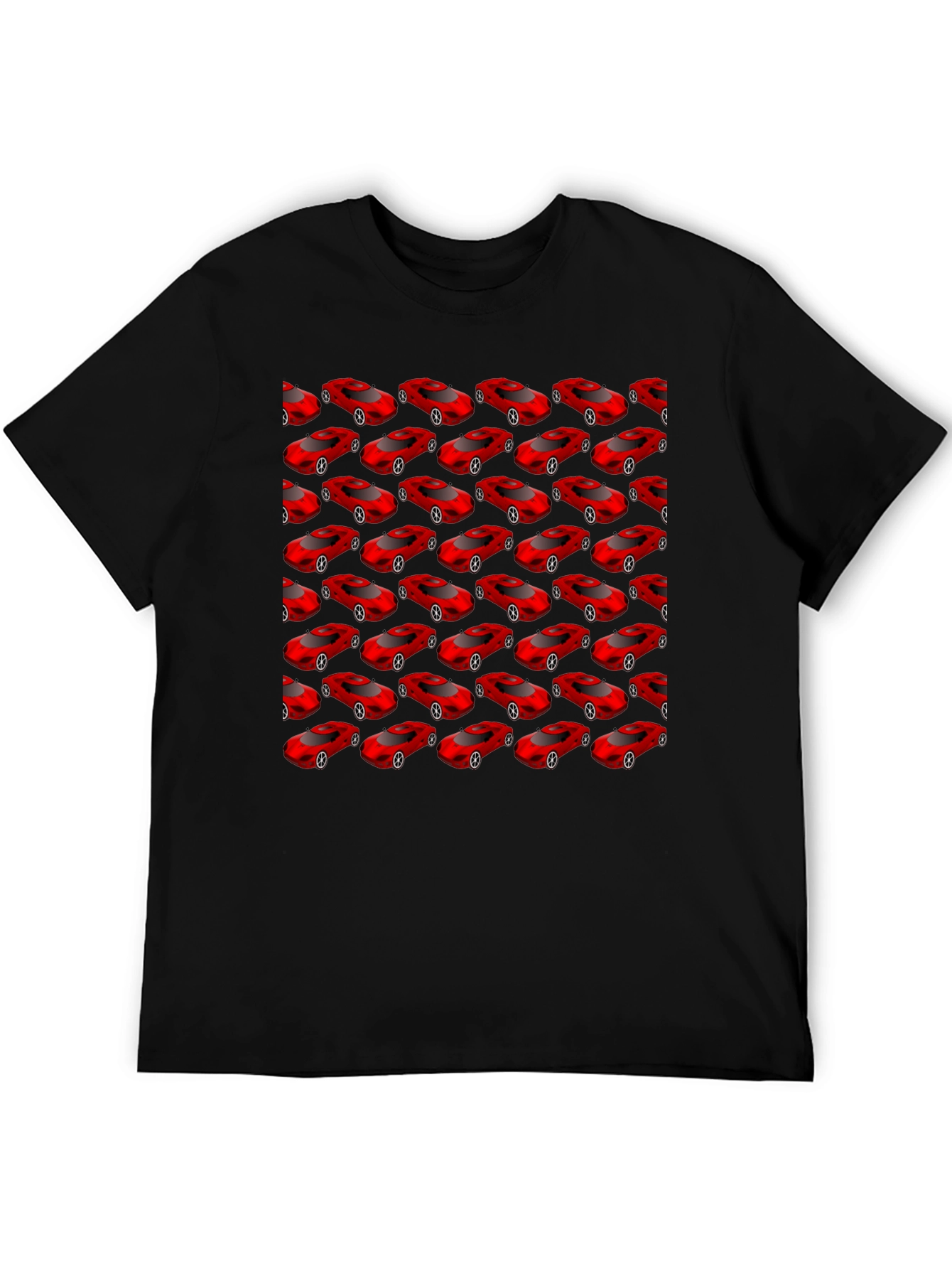 Mens Black T-Shirt with Red Car Pattern