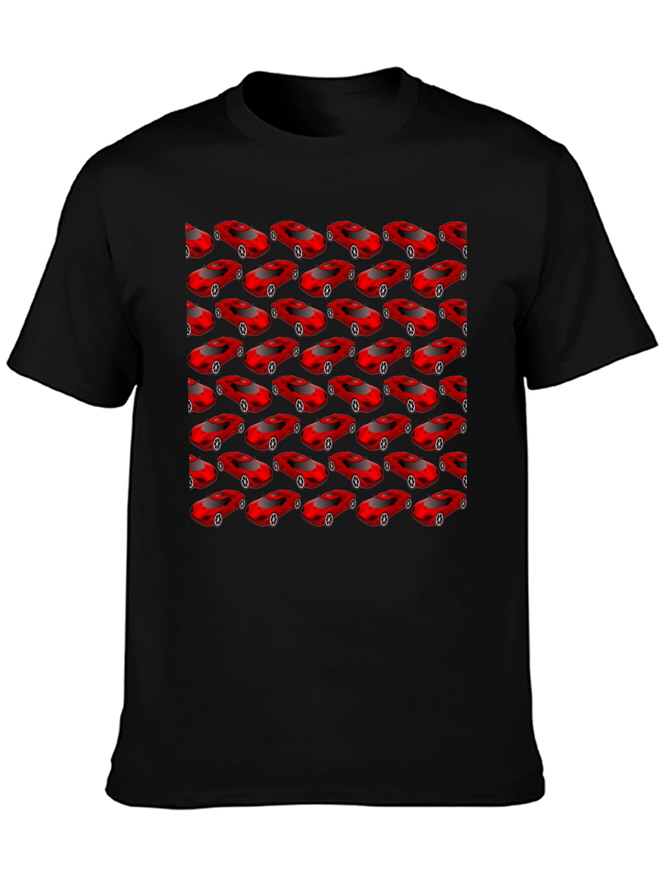Mens Black T-Shirt with Red Car Pattern