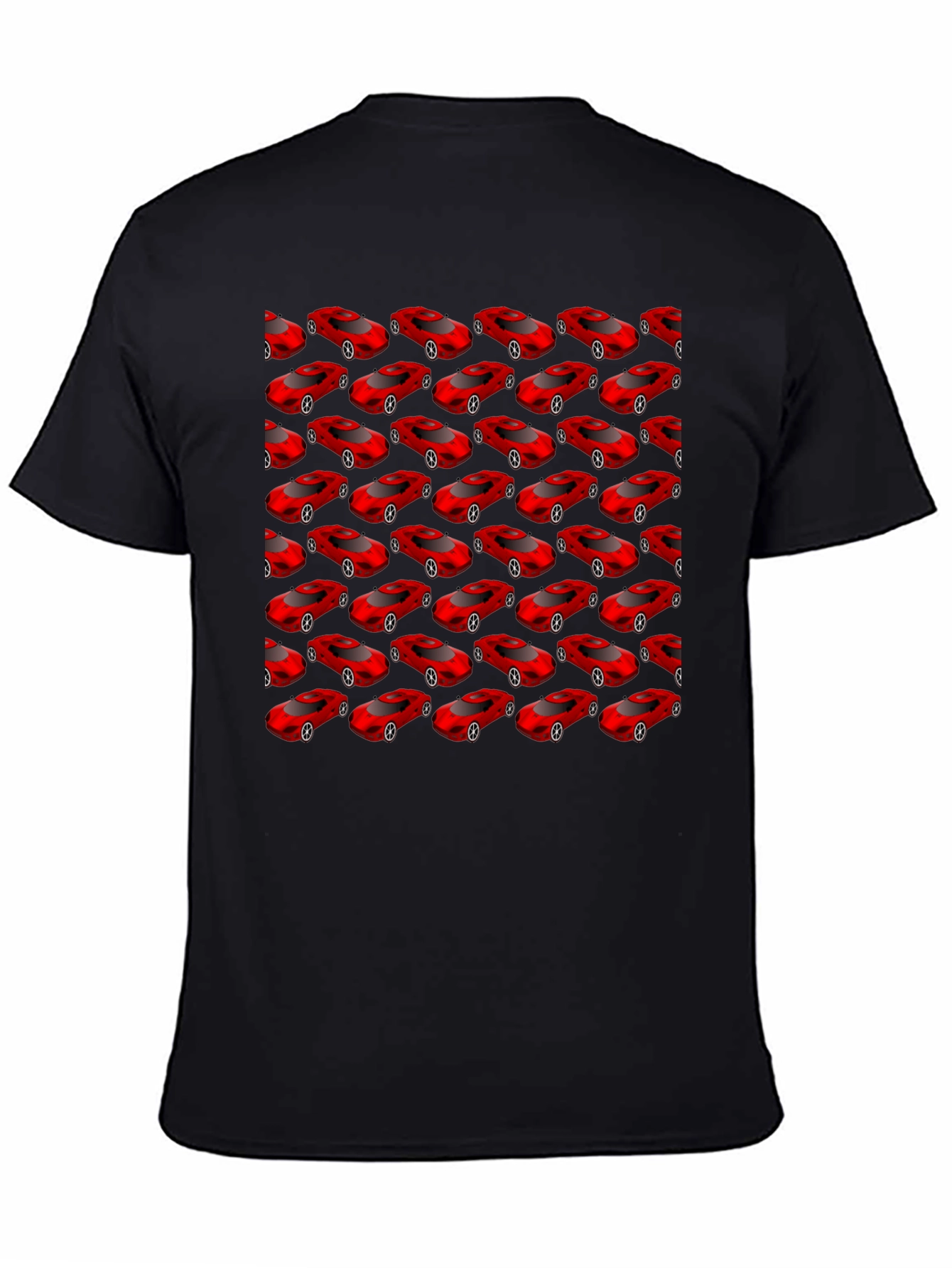 Mens Black T-Shirt with Red Car Pattern