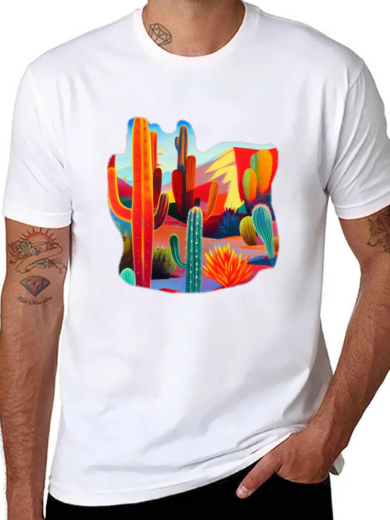 Desert Cactus Print Crew Neck Tee