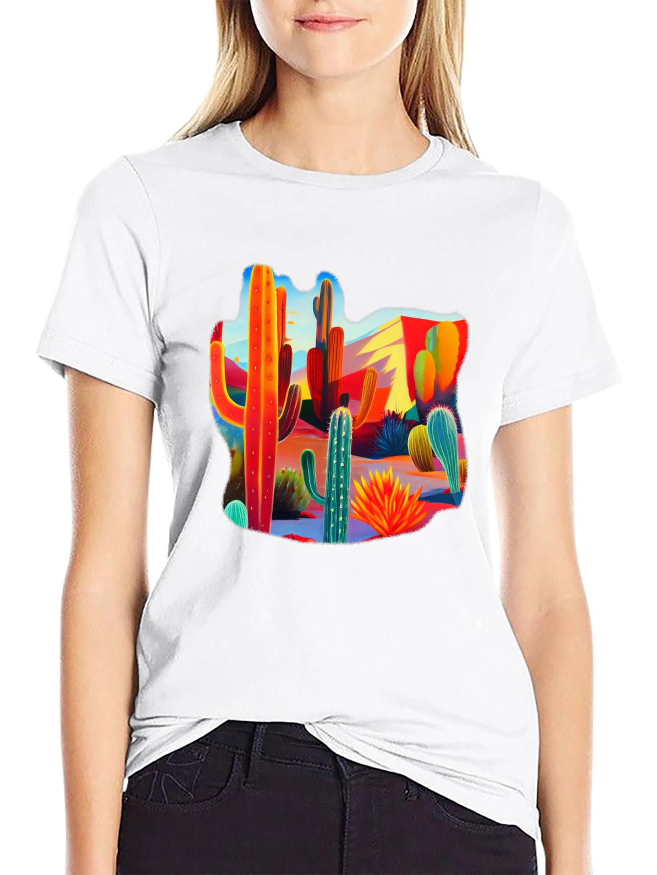 Desert Cactus Print Crew Neck Tee
