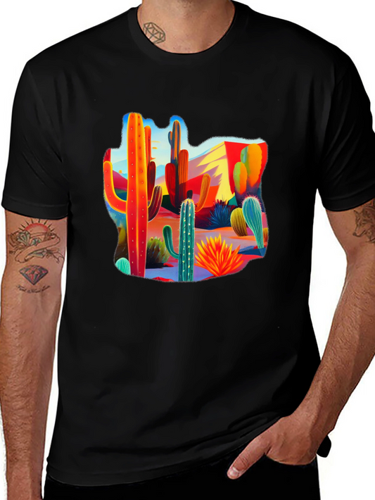 Desert Cactus Print Crew Neck Tee