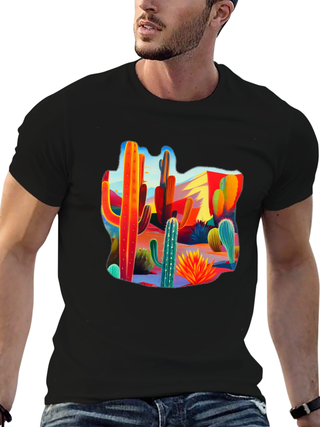 Desert Cactus Print Crew Neck Tee