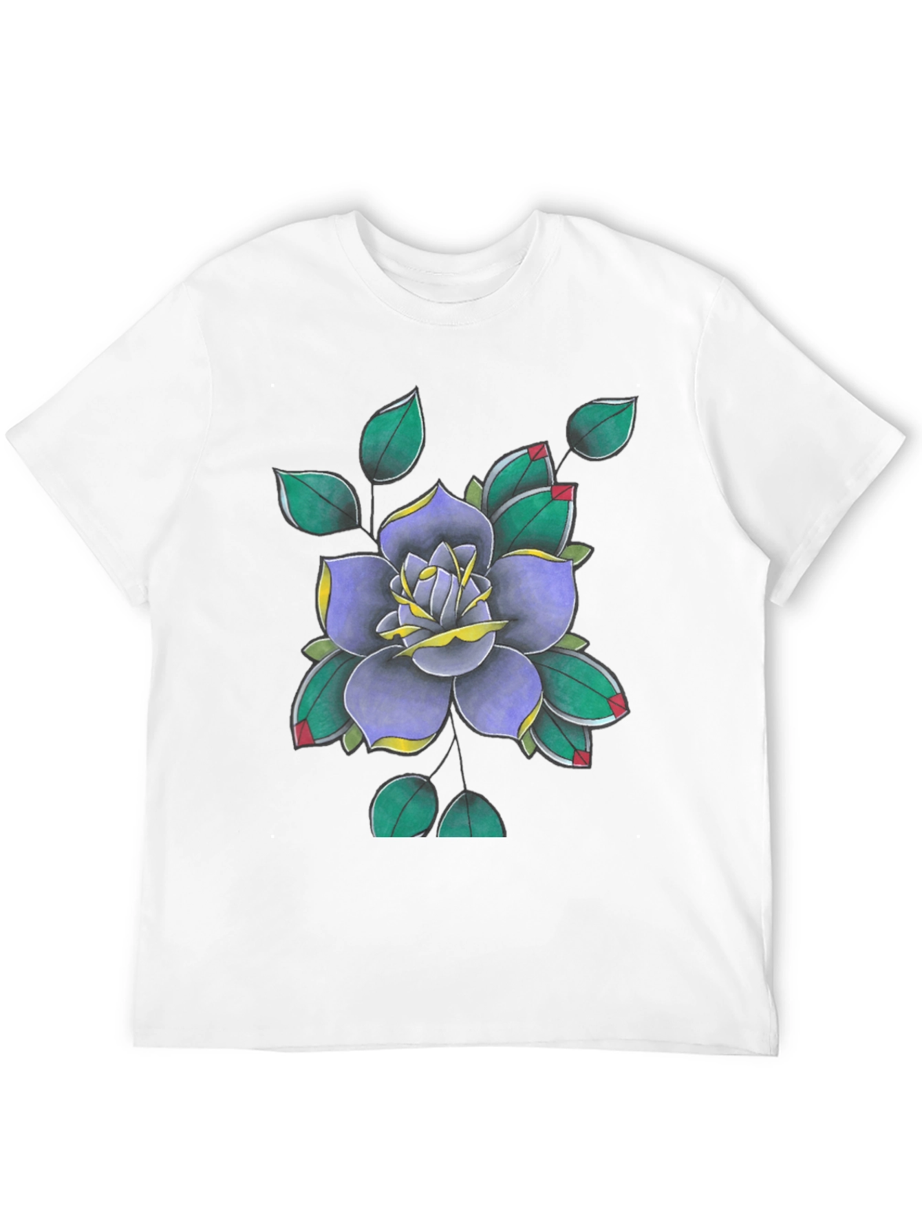 Floral Tattoo Art Print Black T-Shirt