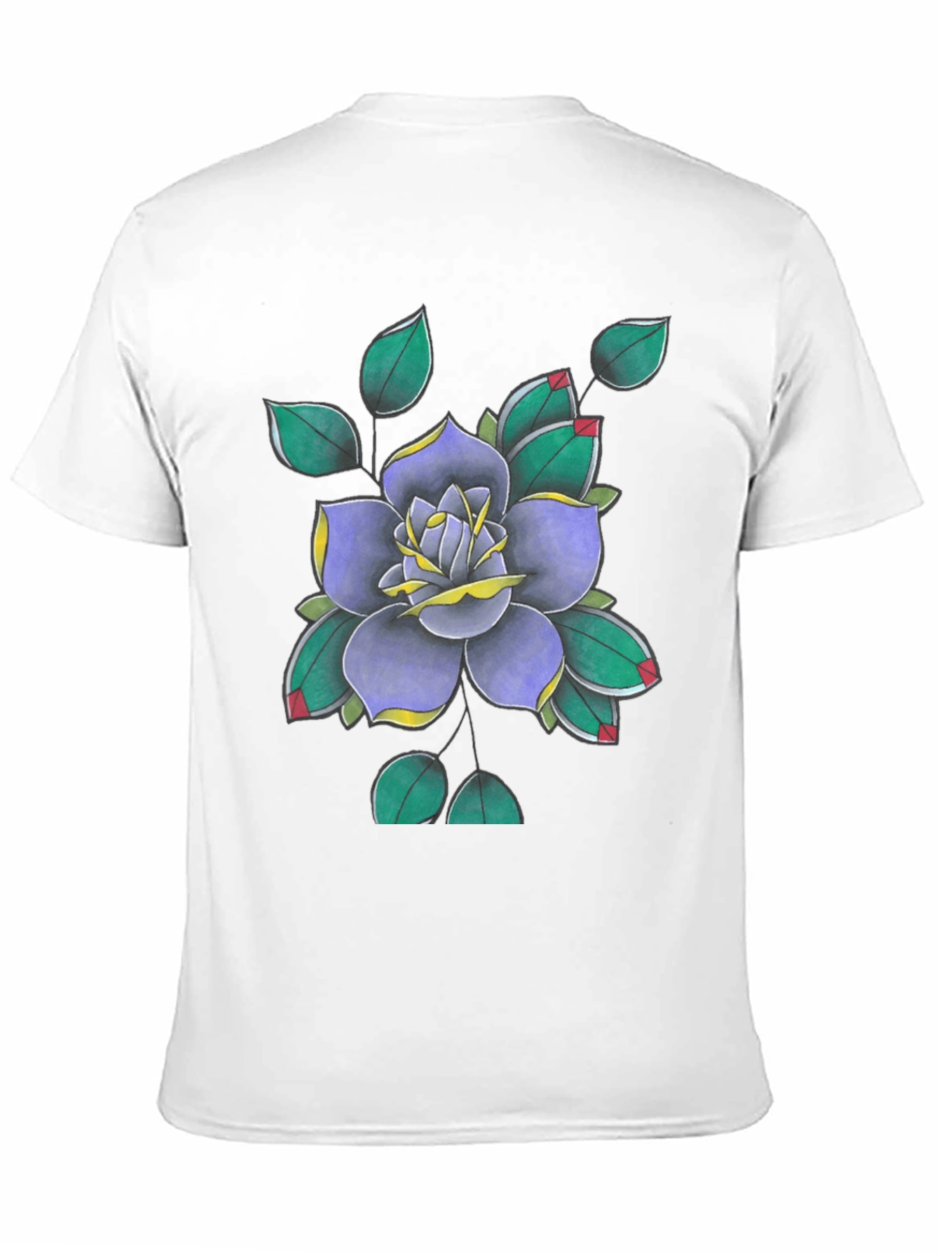 Floral Tattoo Art Print Black T-Shirt