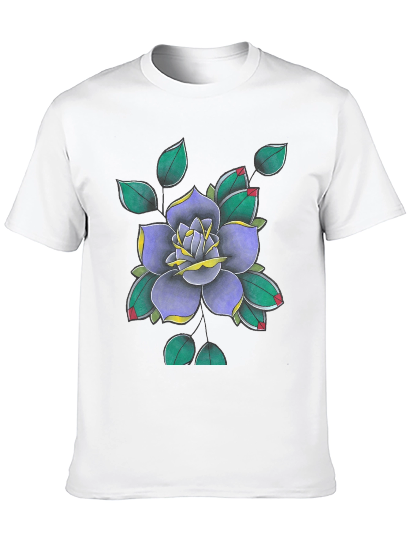 Floral Tattoo Art Print Black T-Shirt