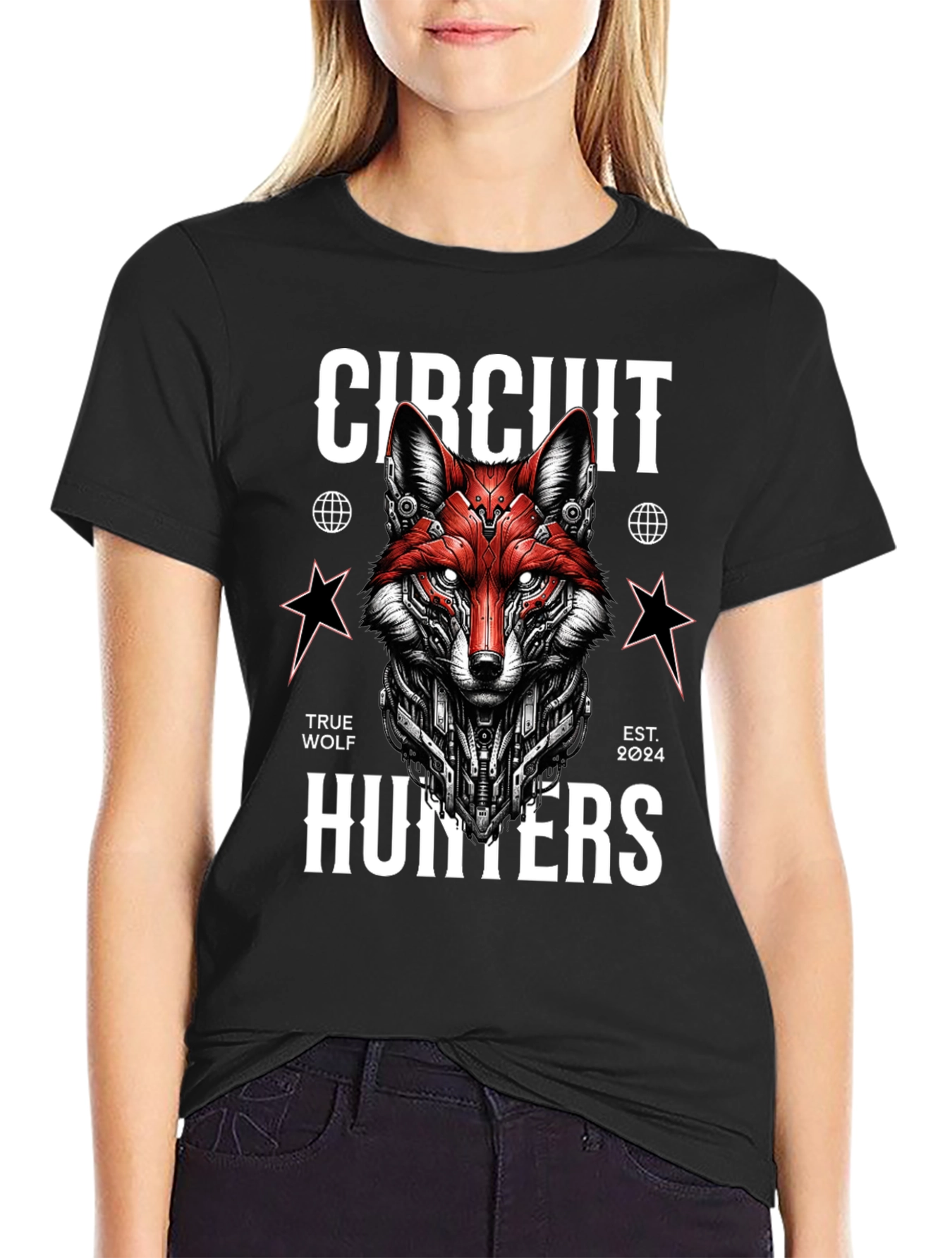 Circuit Hunters Graphic Tee - Cyberpunk Fox T-Shirt