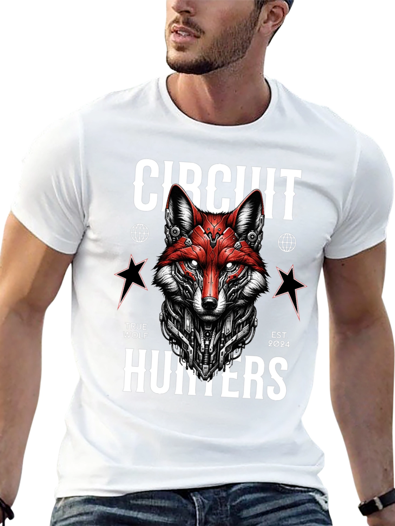 Circuit Hunters Graphic Tee - Cyberpunk Fox T-Shirt