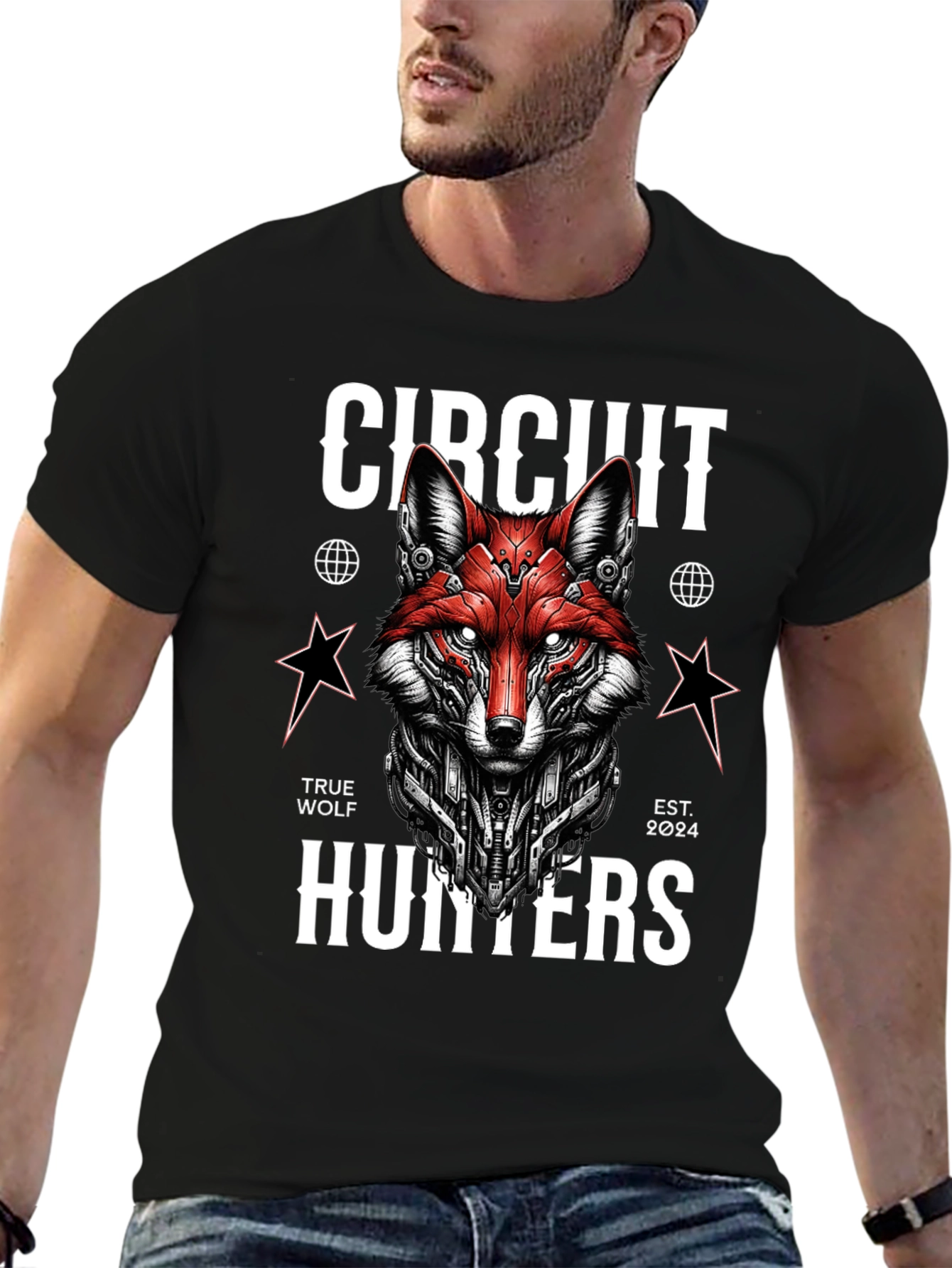 Circuit Hunters Graphic Tee - Cyberpunk Fox T-Shirt