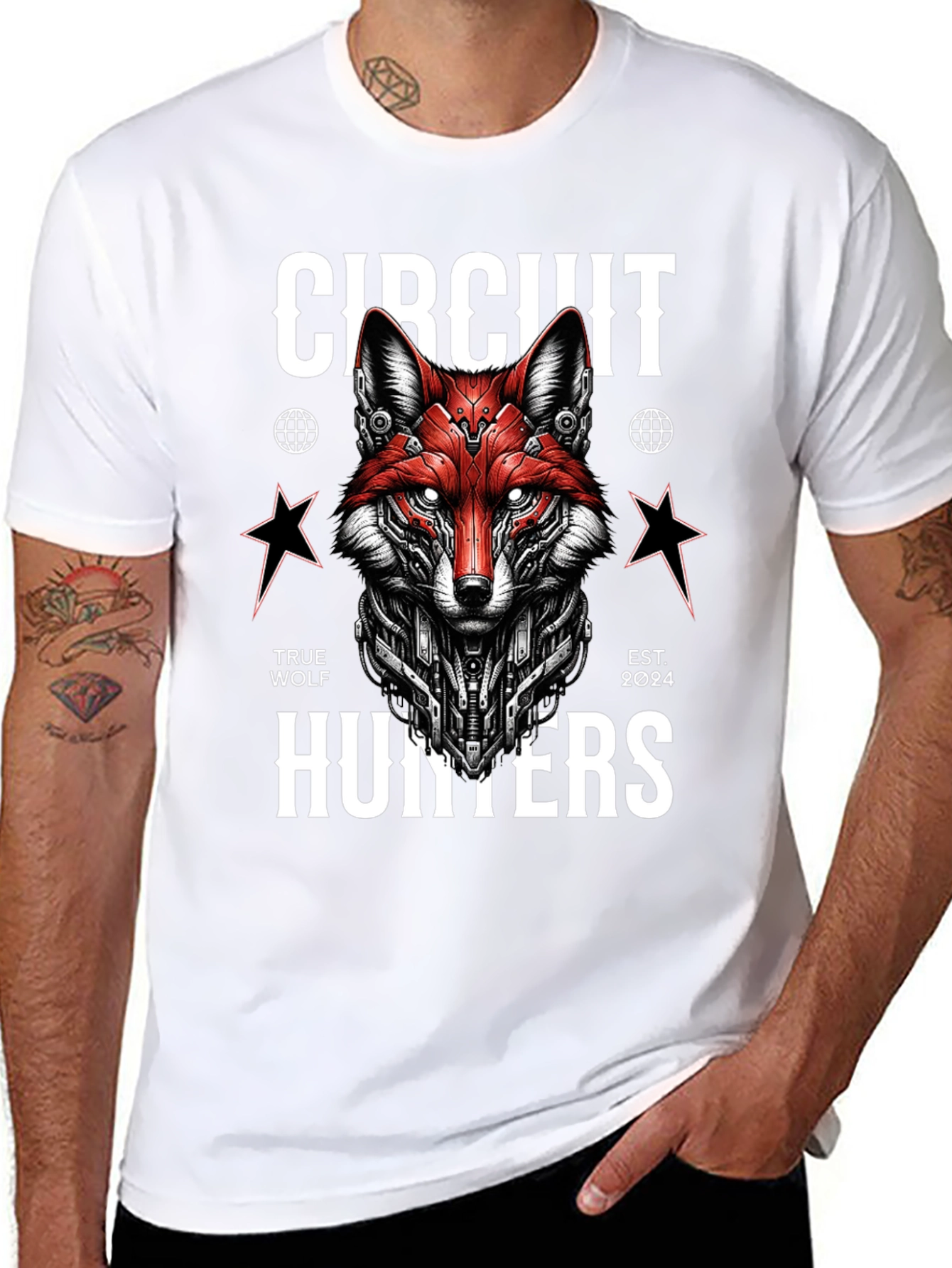 Circuit Hunters Graphic Tee - Cyberpunk Fox T-Shirt