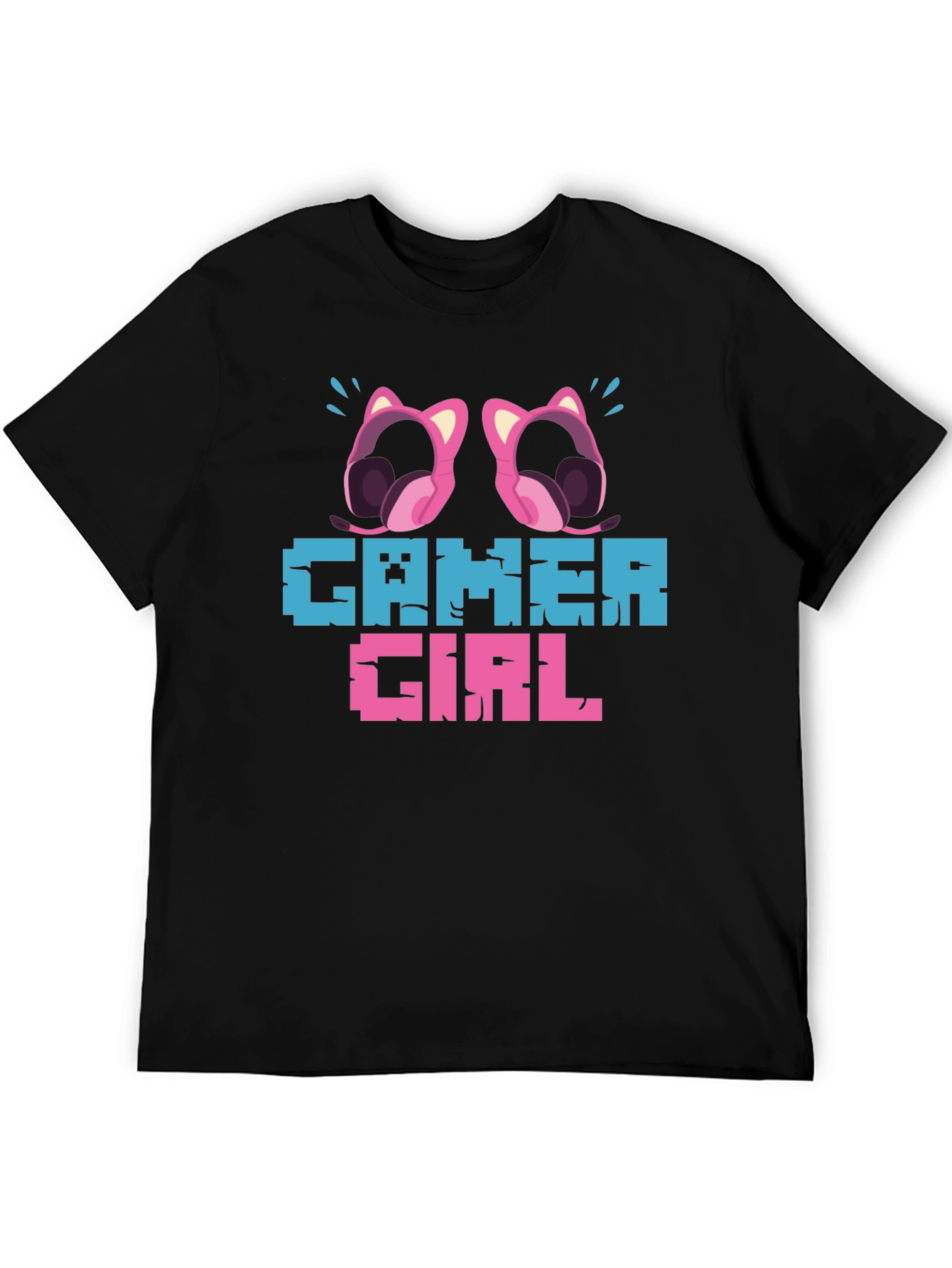 Gamer Girl Pixel Art Black T-Shirt