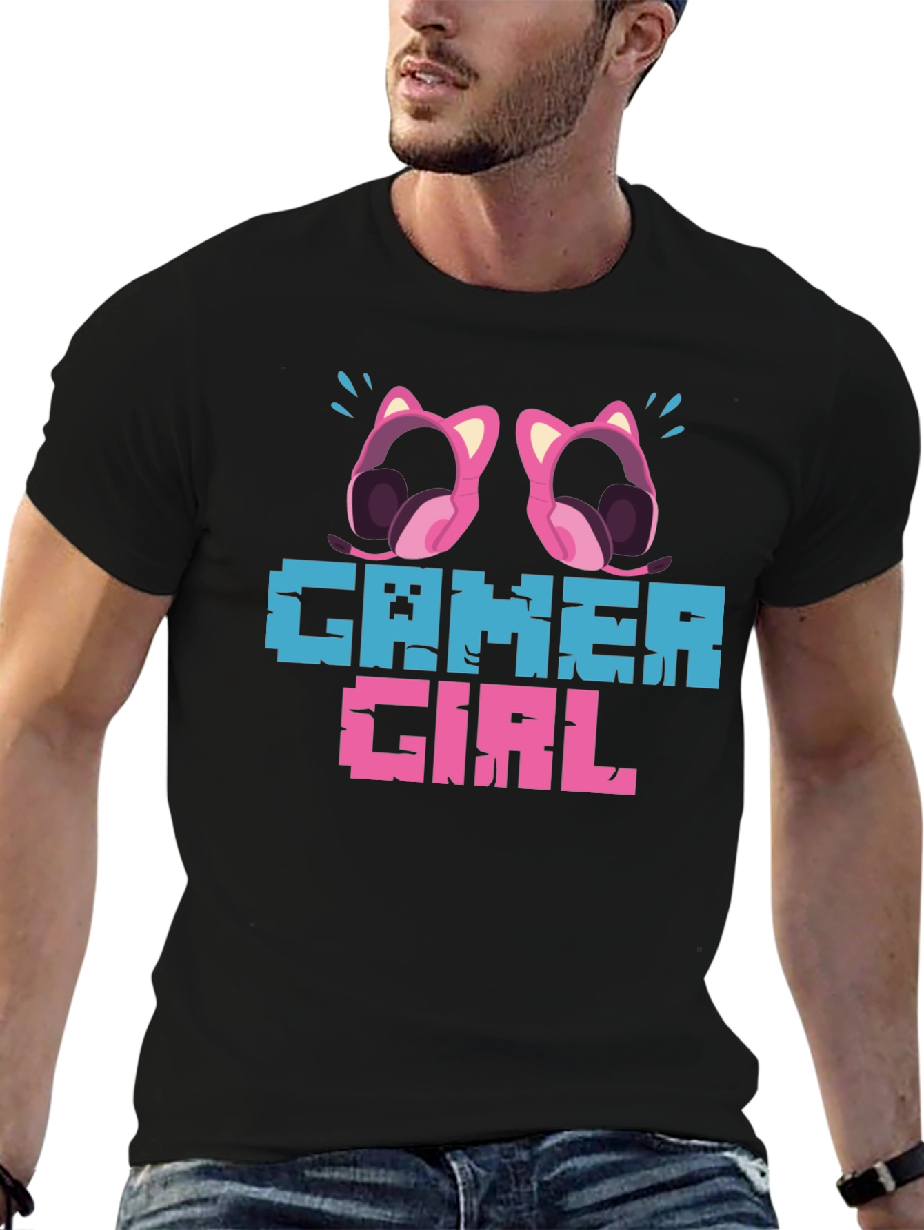 Gamer Girl Pixel Art Black T-Shirt