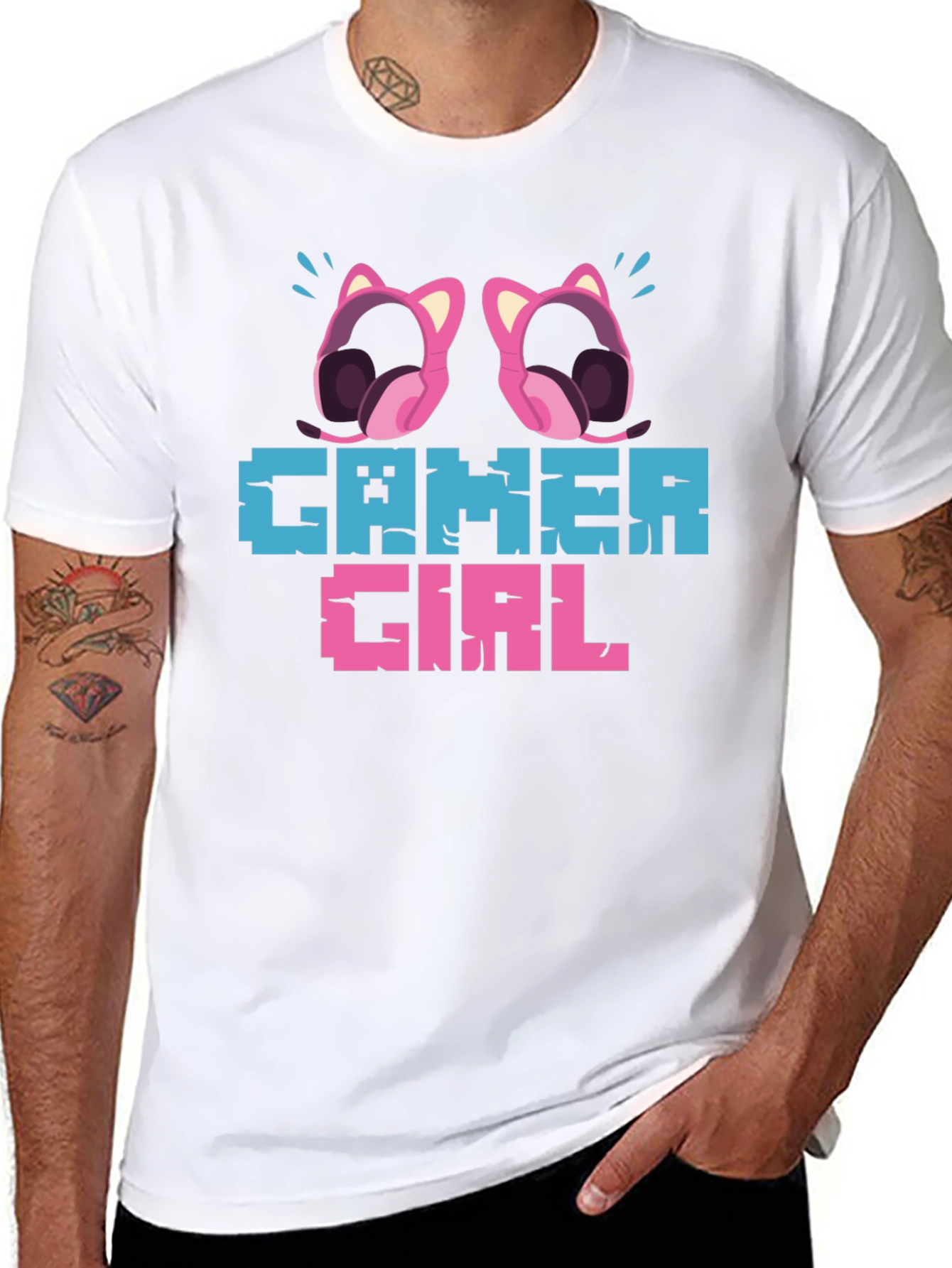 Gamer Girl Pixel Art Black T-Shirt