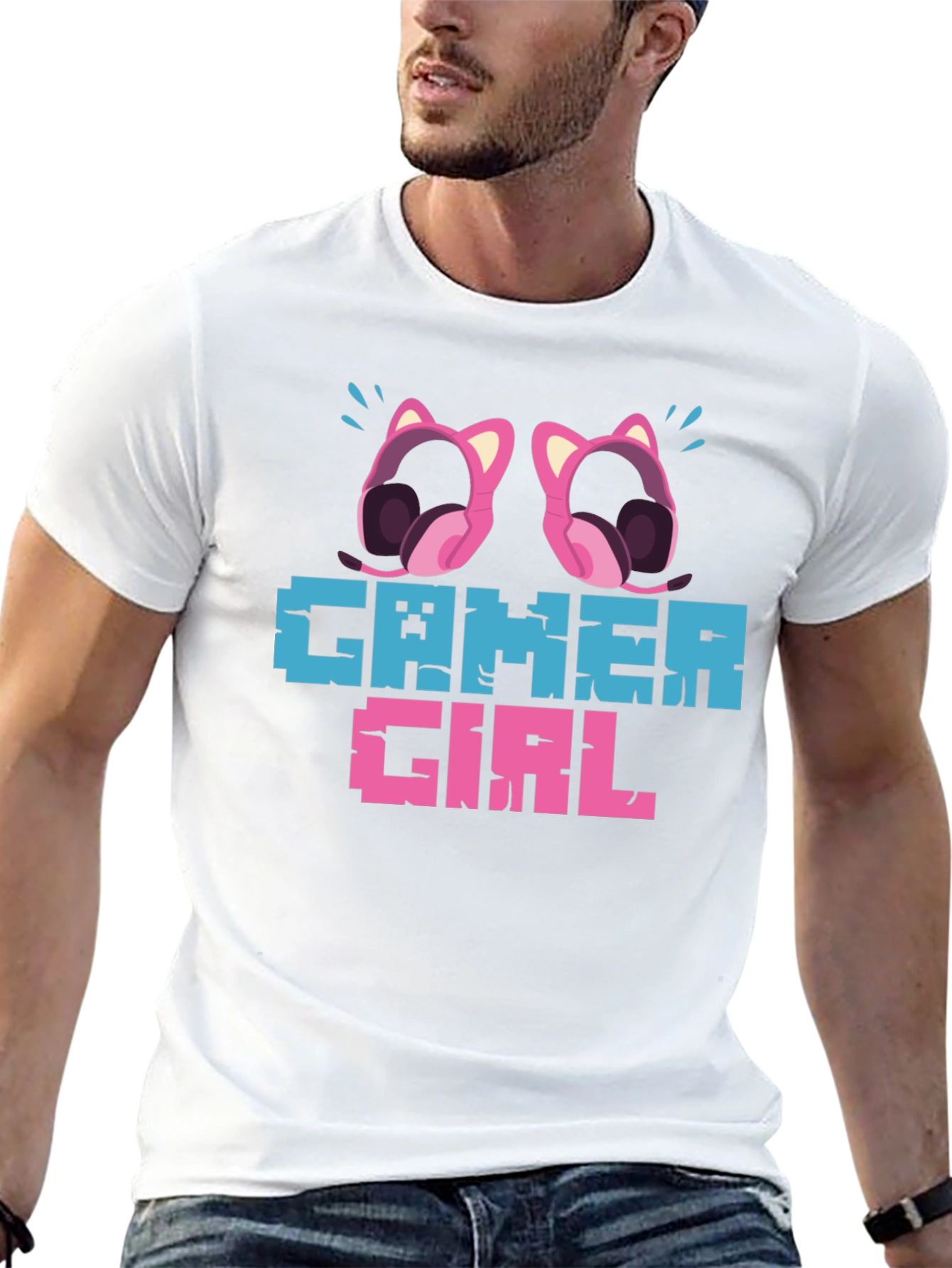 Gamer Girl Pixel Art Black T-Shirt