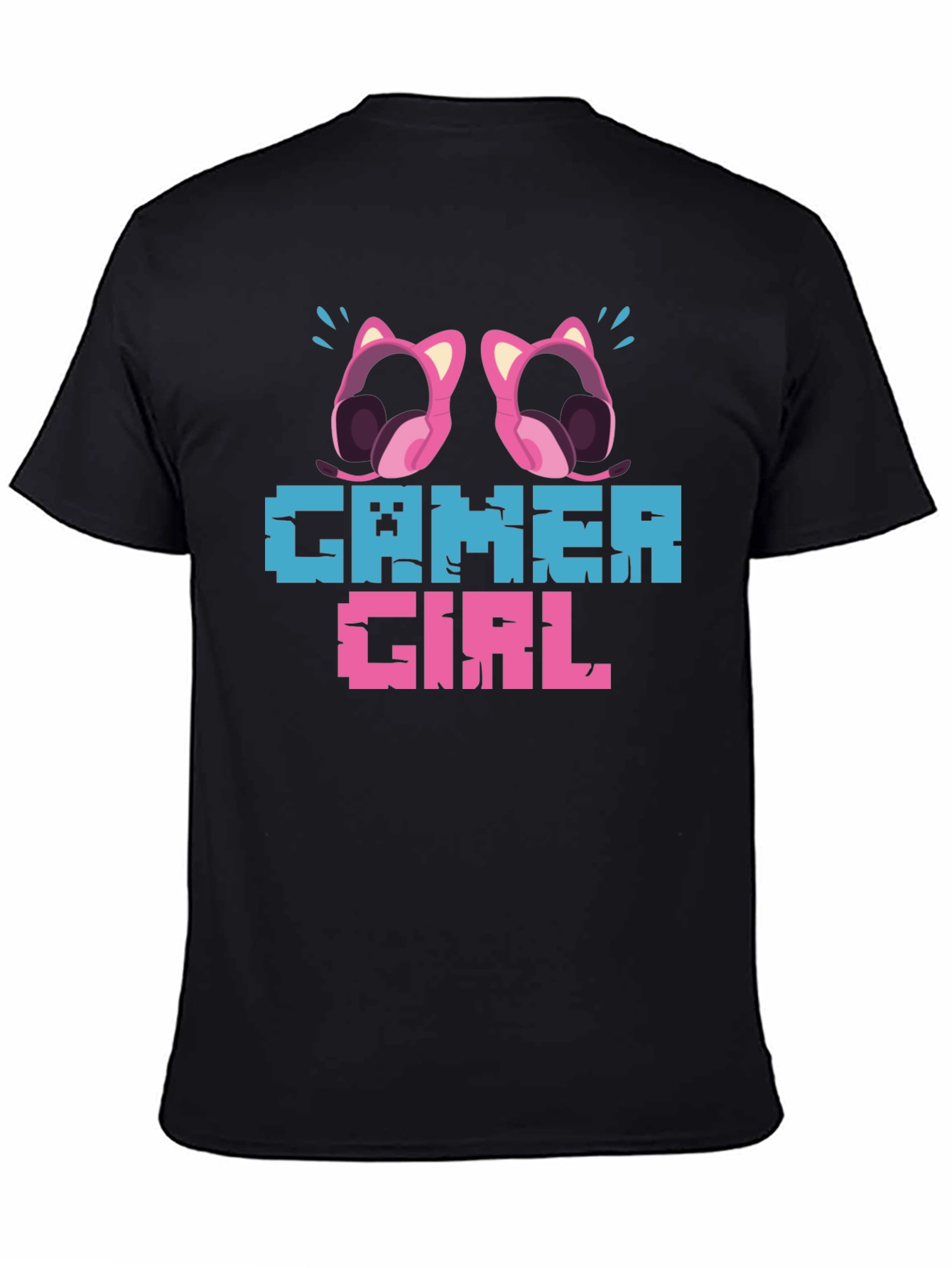 Gamer Girl Pixel Art Black T-Shirt
