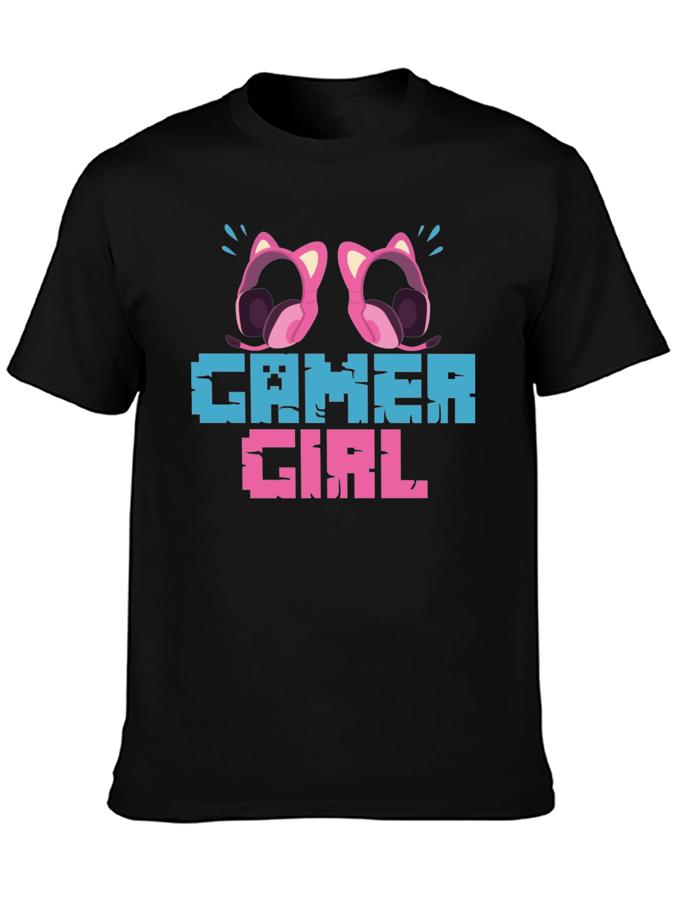 Gamer Girl Pixel Art Black T-Shirt