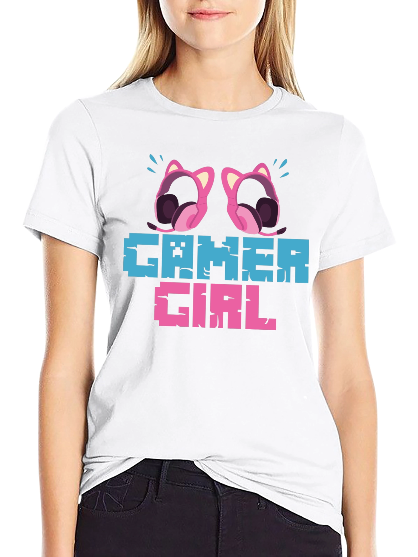 Gamer Girl Pixel Art Black T-Shirt