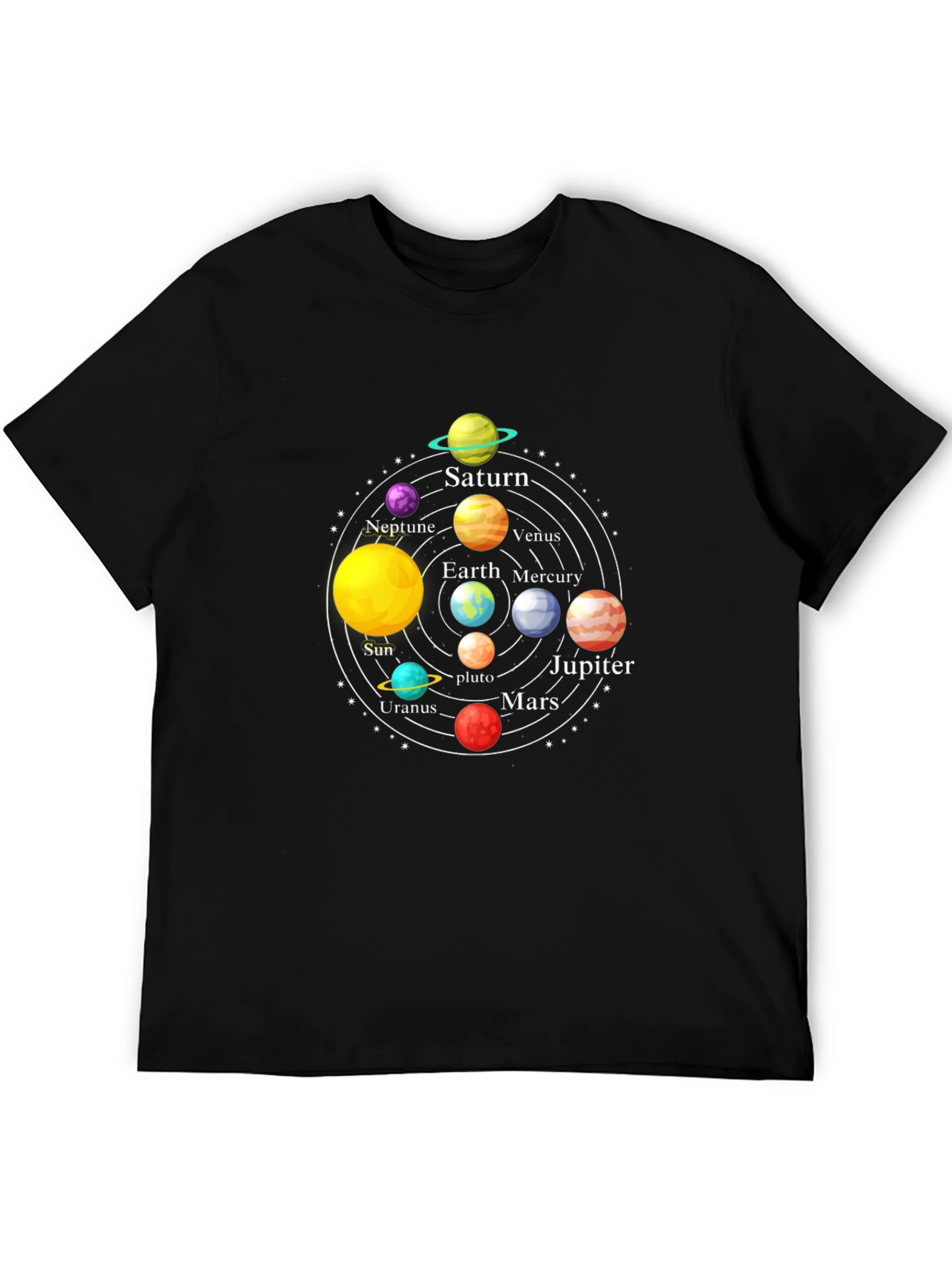 Solar System Planet Graphic Print Black T-Shirt