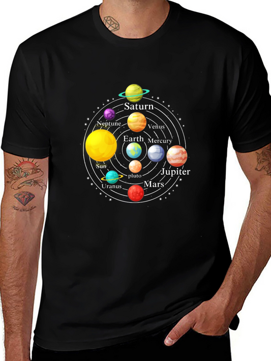 Solar System Planet Graphic Print Black T-Shirt