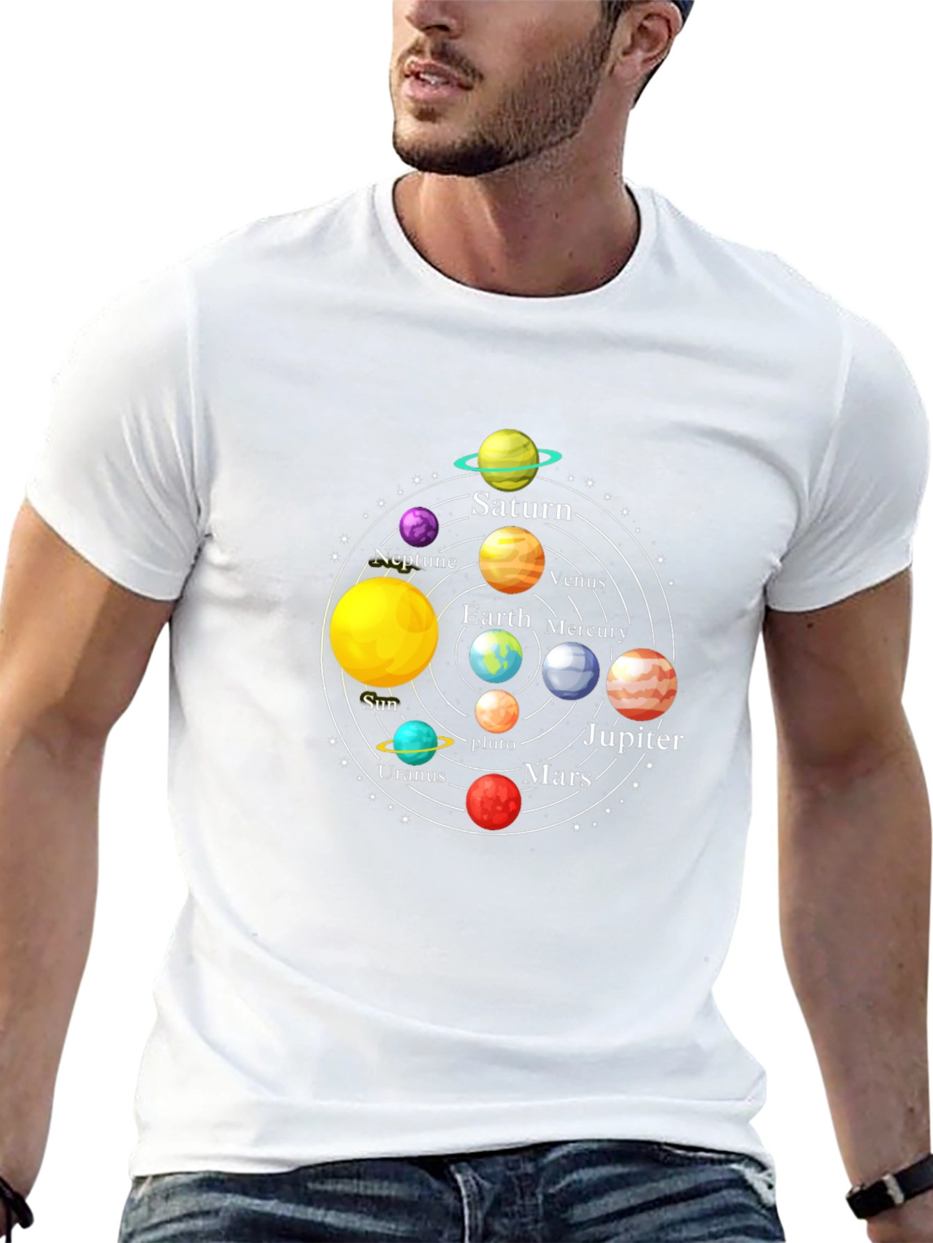 Solar System Planet Graphic Print Black T-Shirt
