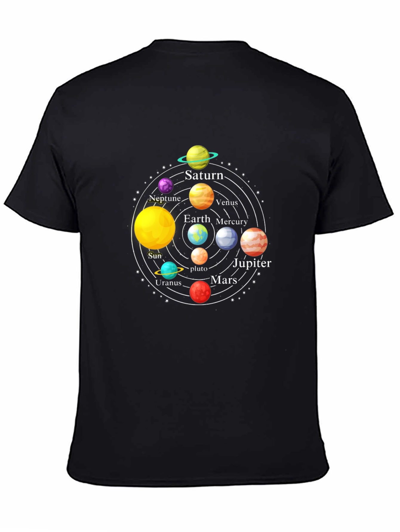 Solar System Planet Graphic Print Black T-Shirt