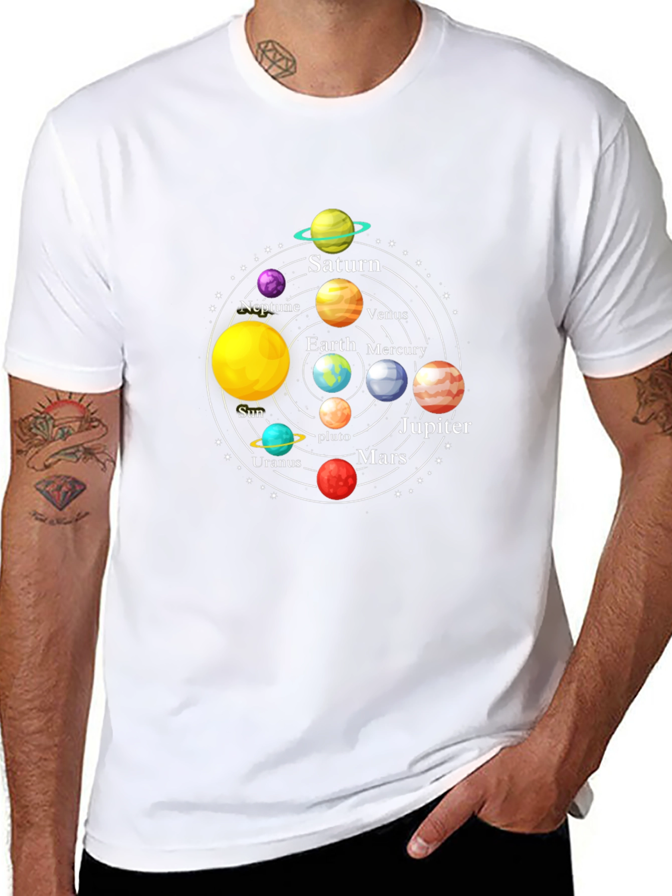 Solar System Planet Graphic Print Black T-Shirt