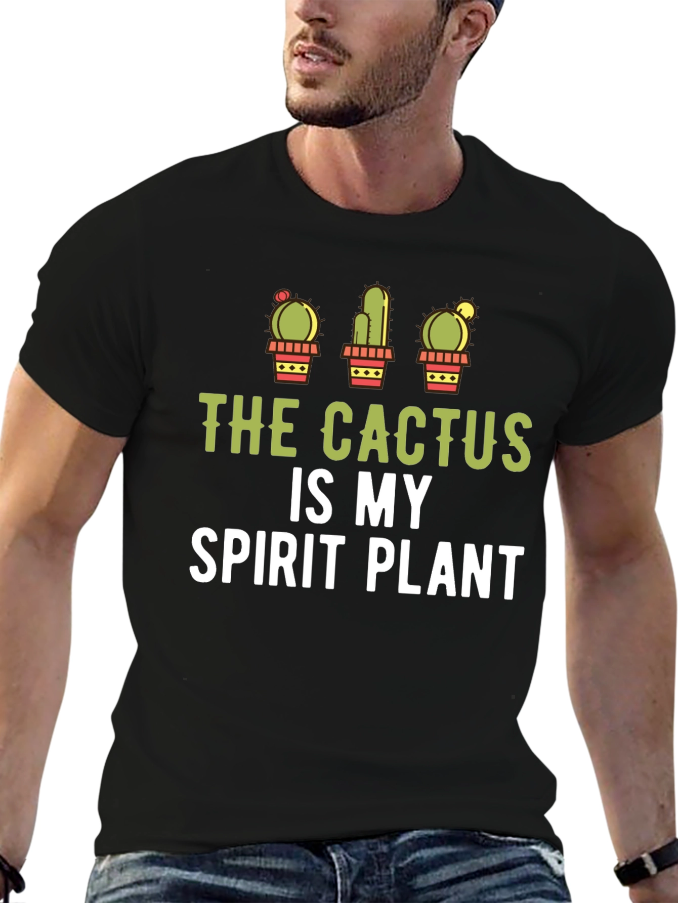 Cactus Spirit Plant Graphic Tee - Black Cotton