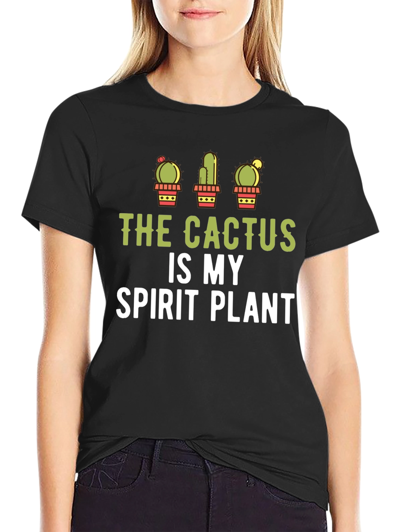 Cactus Spirit Plant Graphic Tee - Black Cotton