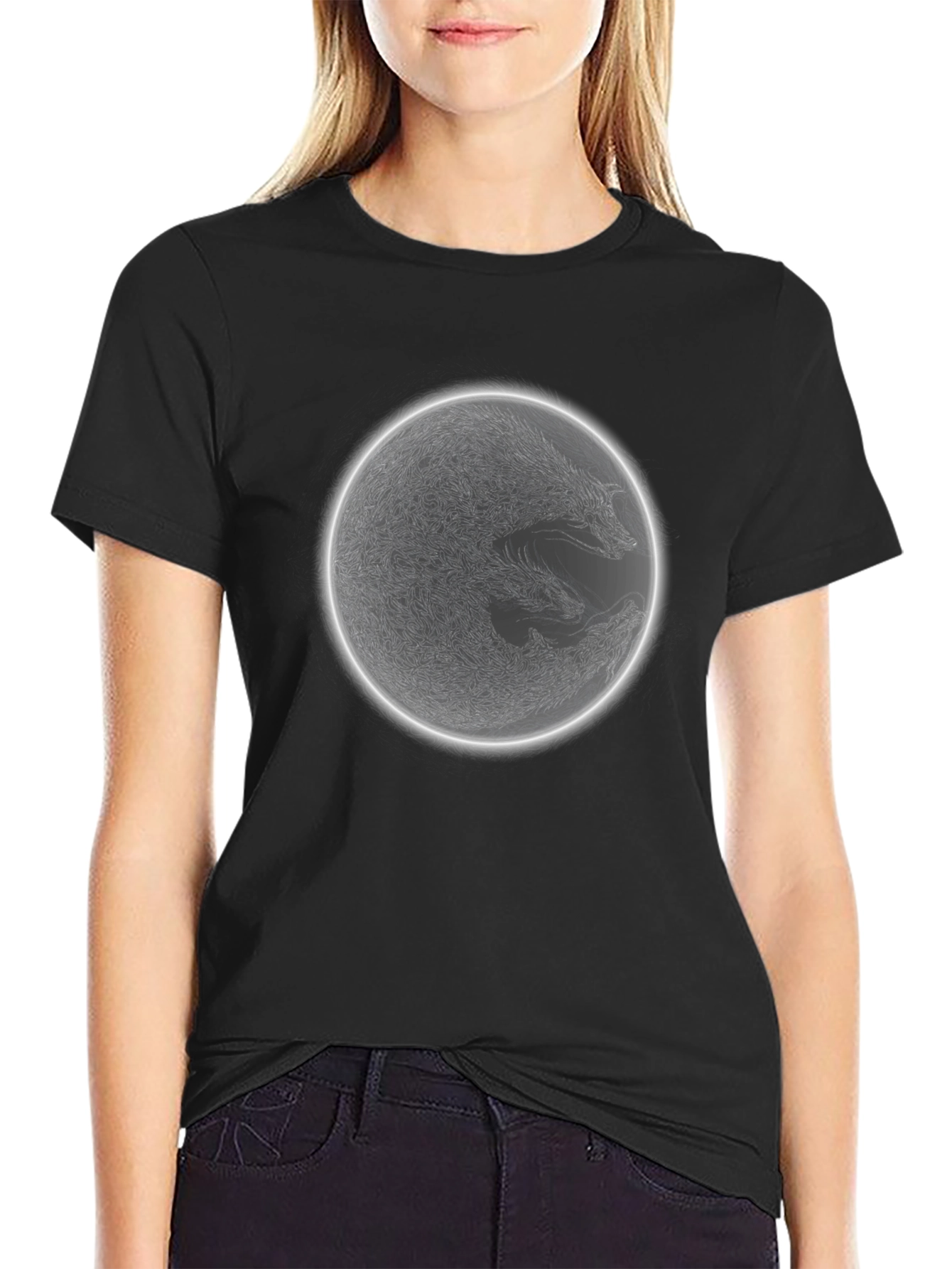 Wolf Moon Graphic Tee - Mens Black Cotton T-Shirt