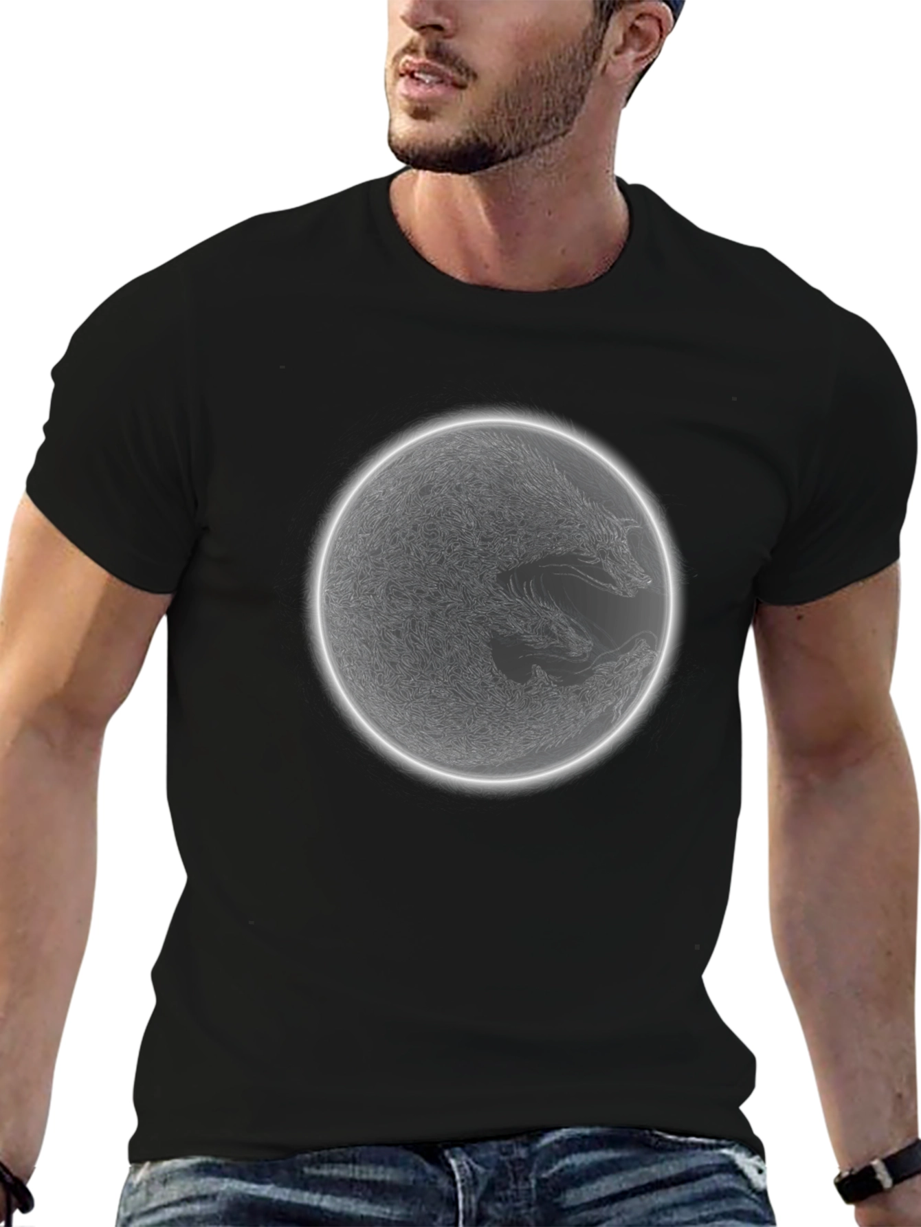 Wolf Moon Graphic Tee - Mens Black Cotton T-Shirt