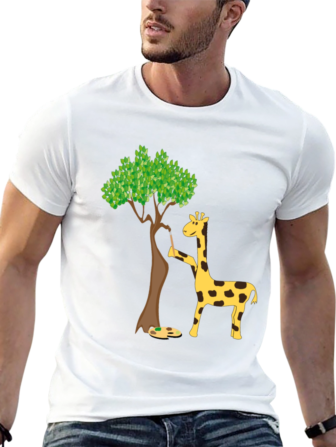 Giraffe Painting Tree T-Shirt - Unique Animal Graphic Tee