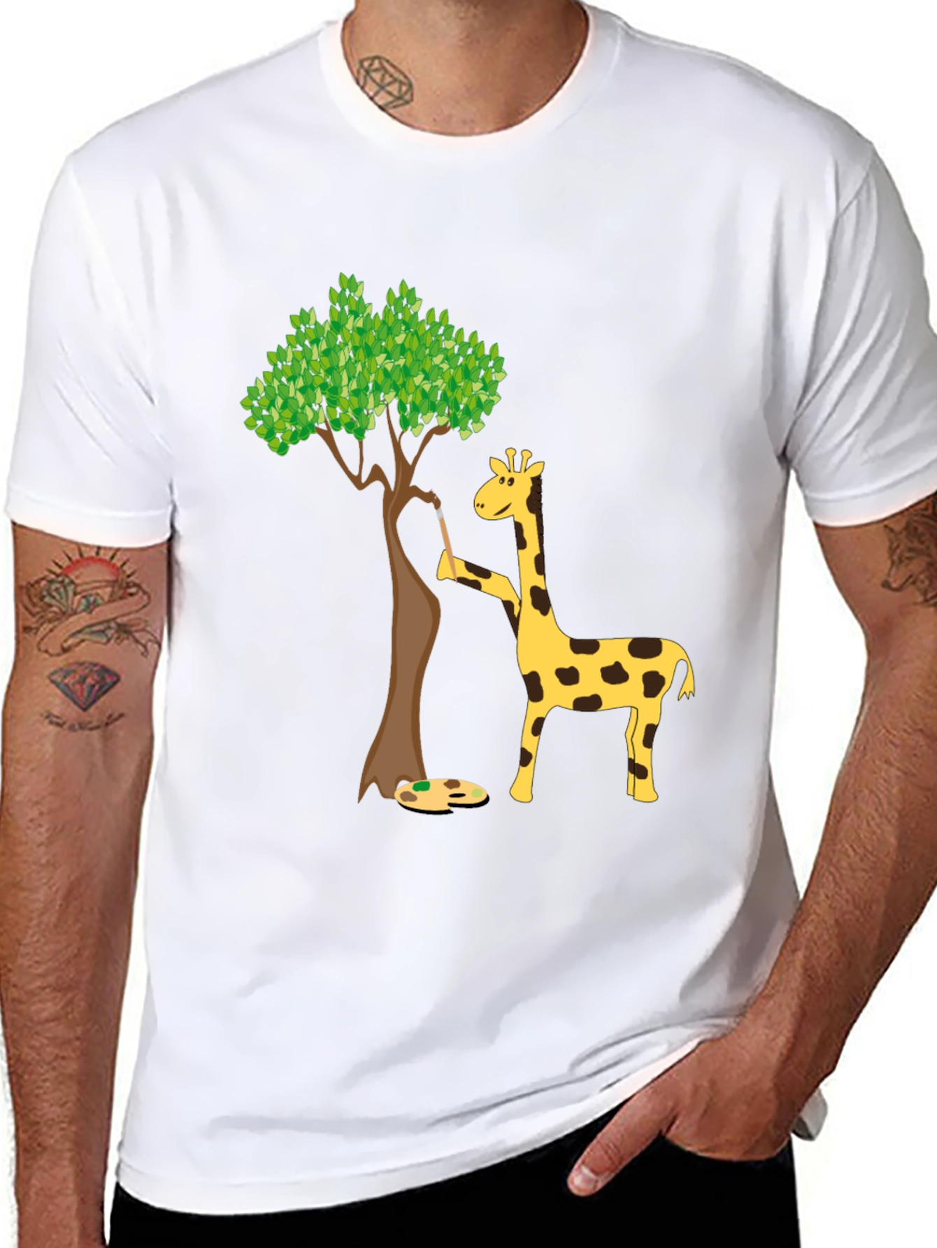 Giraffe Painting Tree T-Shirt - Unique Animal Graphic Tee