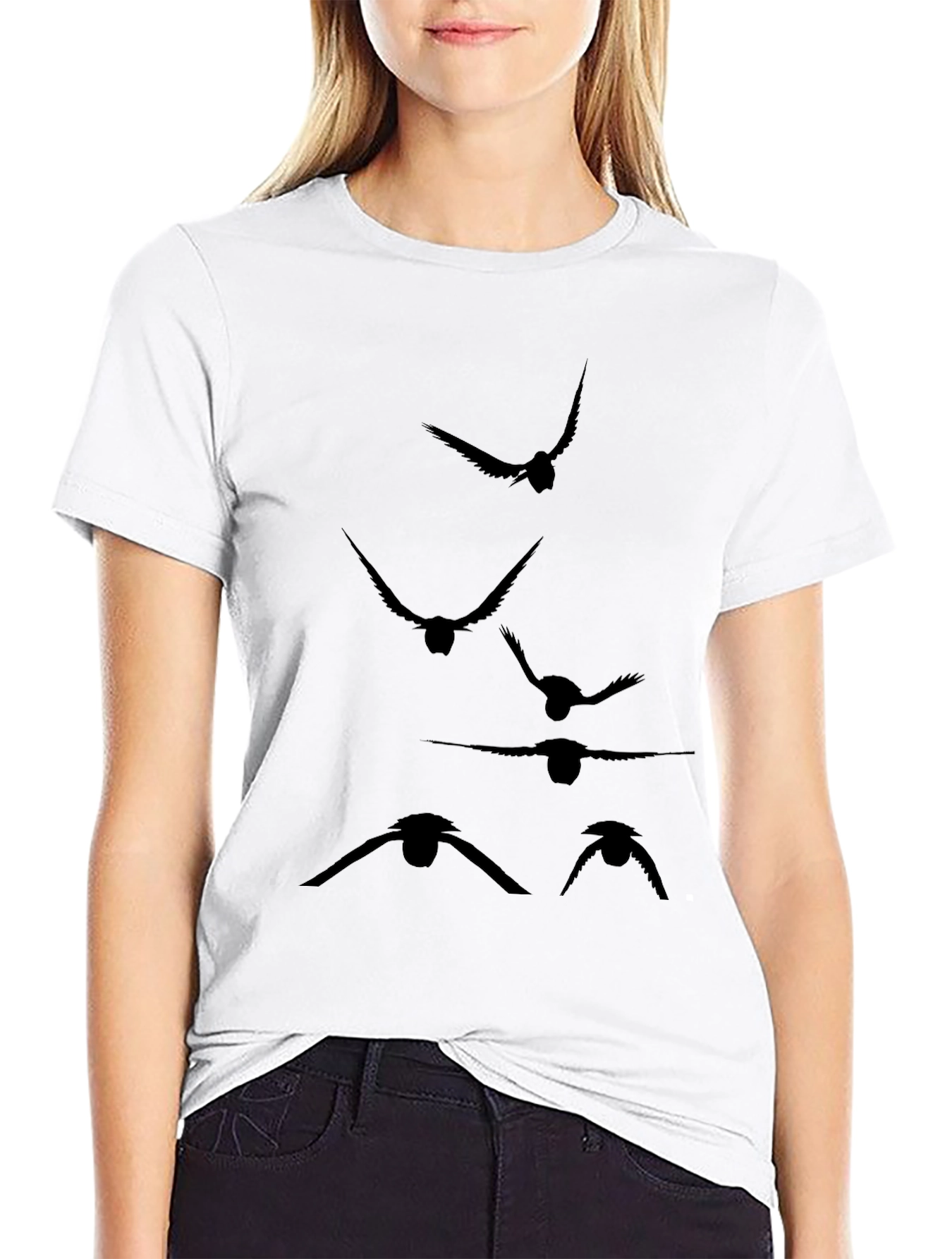Mens Black T-Shirt with Flying Bird Silhouette Design