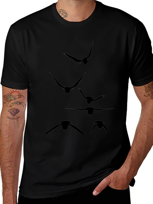 Mens Black T-Shirt with Flying Bird Silhouette Design