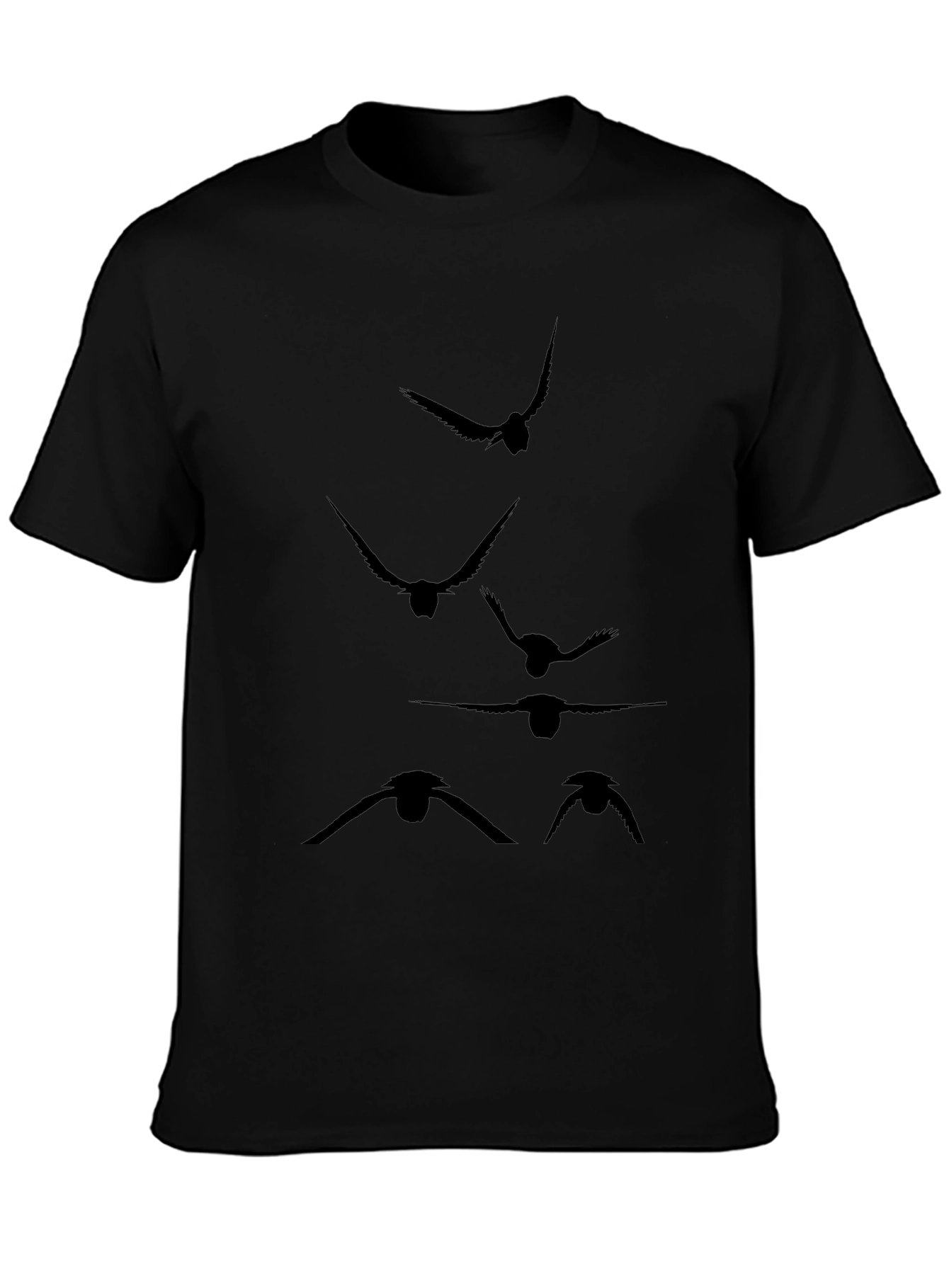 Mens Black T-Shirt with Flying Bird Silhouette Design
