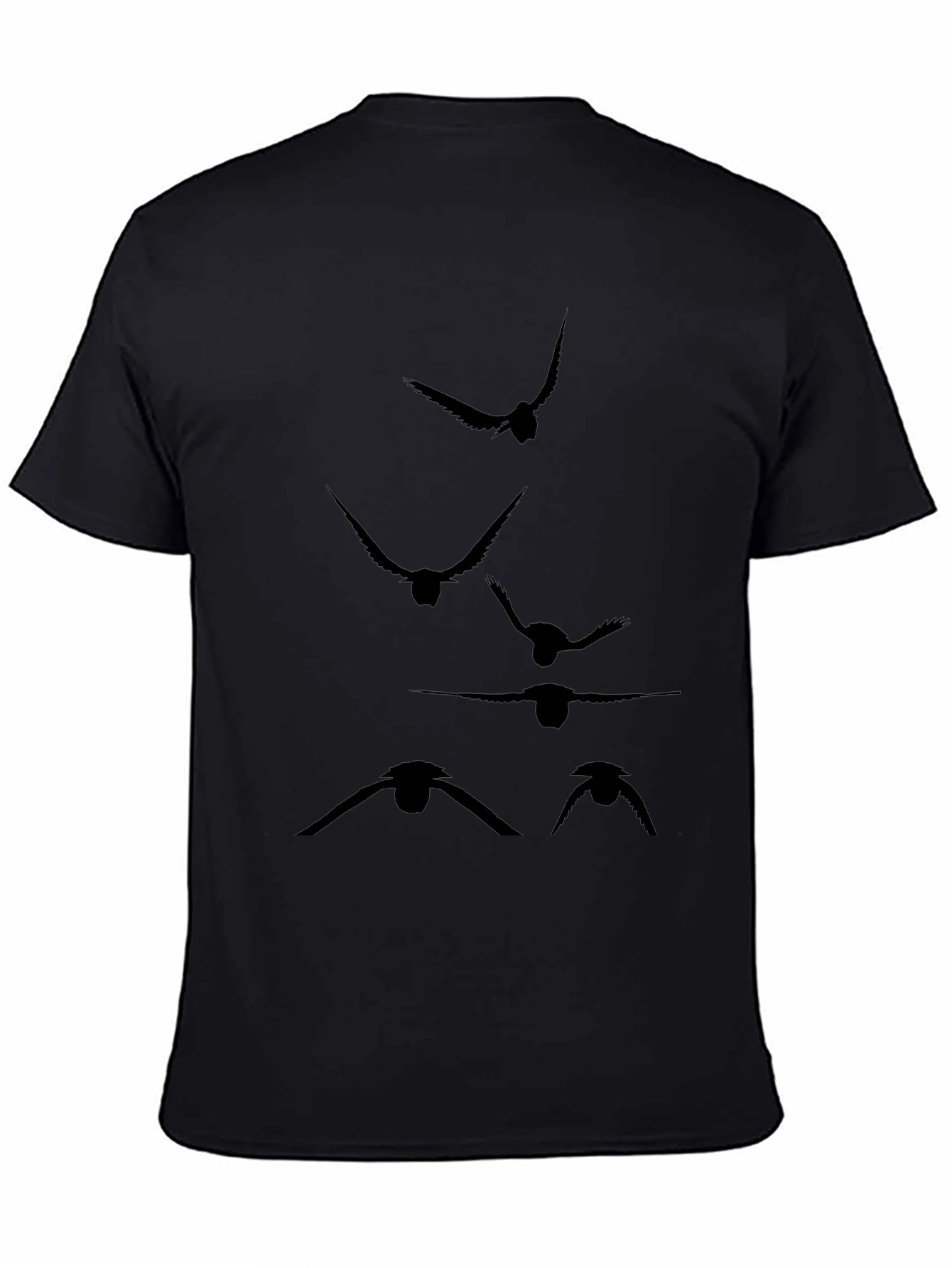 Mens Black T-Shirt with Flying Bird Silhouette Design