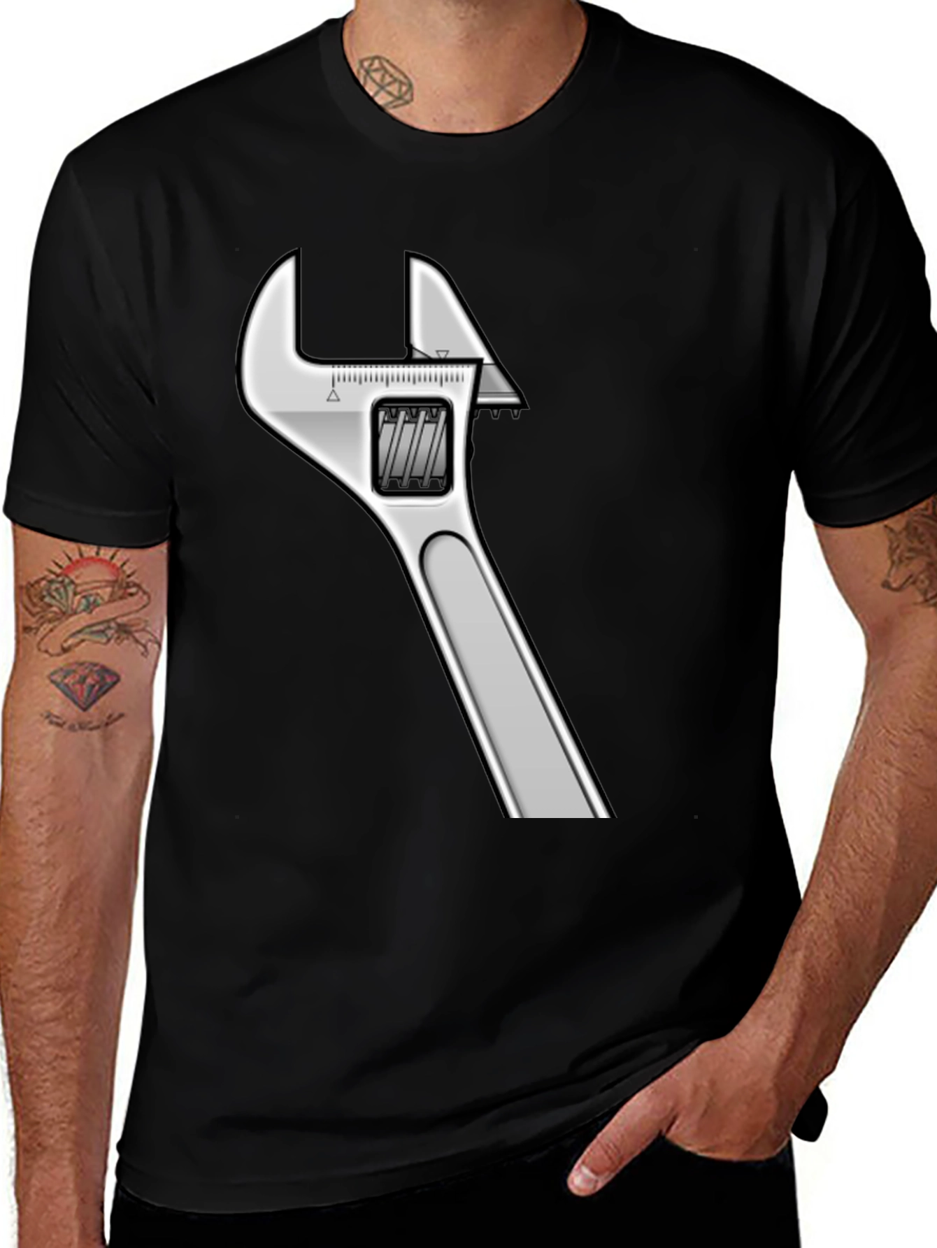 Adjustable Wrench Graphic Black T-Shirt