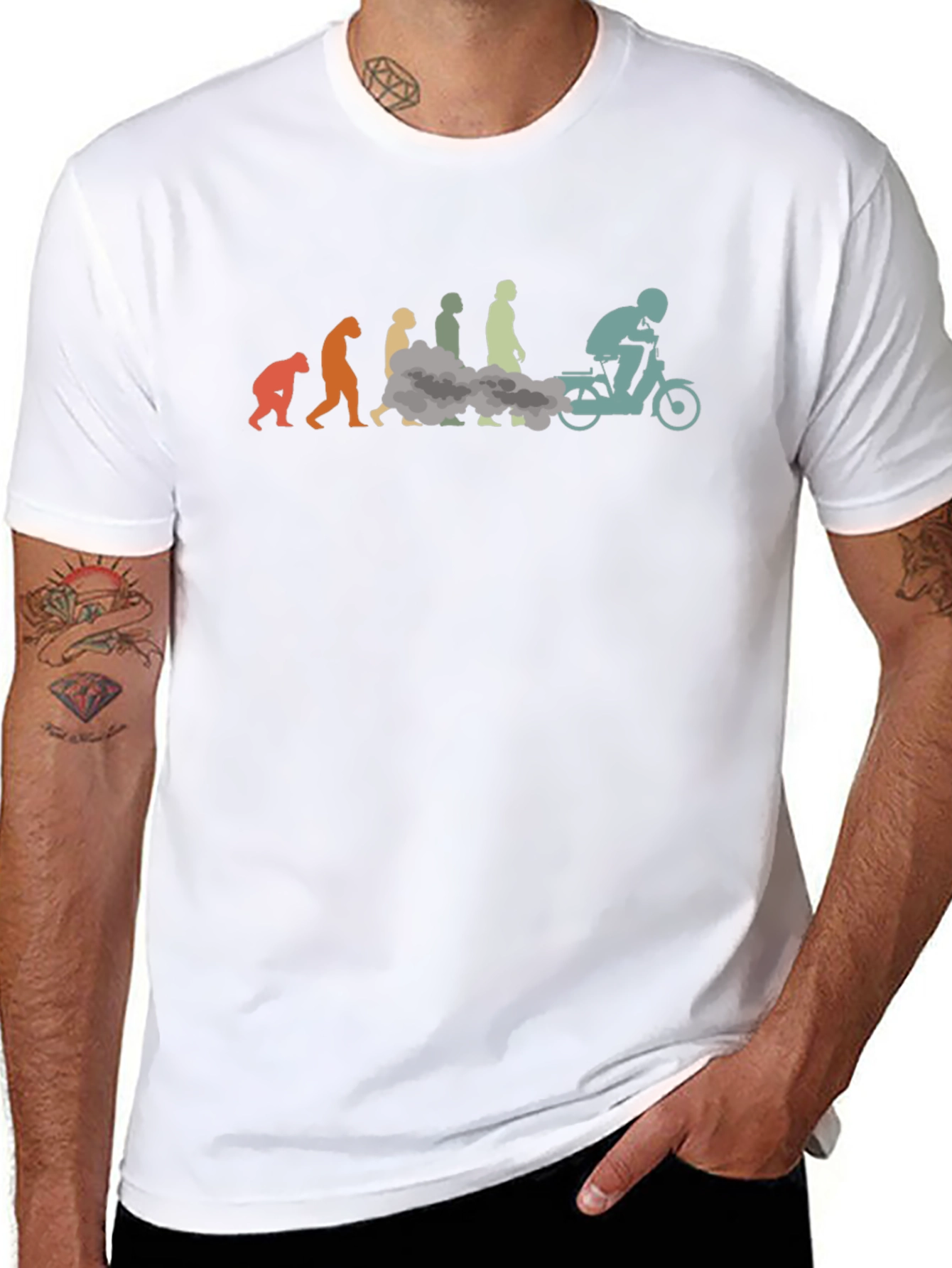 Evolution of Moped Rider Black T-Shirt