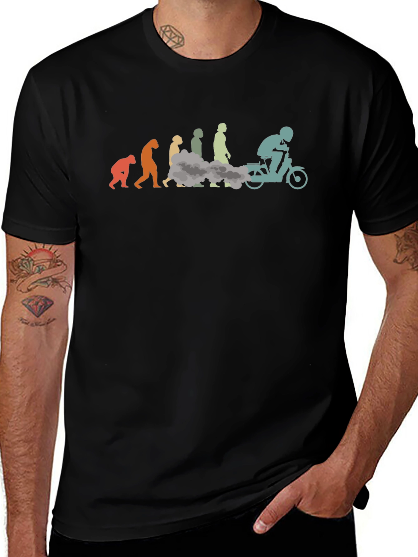 Evolution of Moped Rider Black T-Shirt