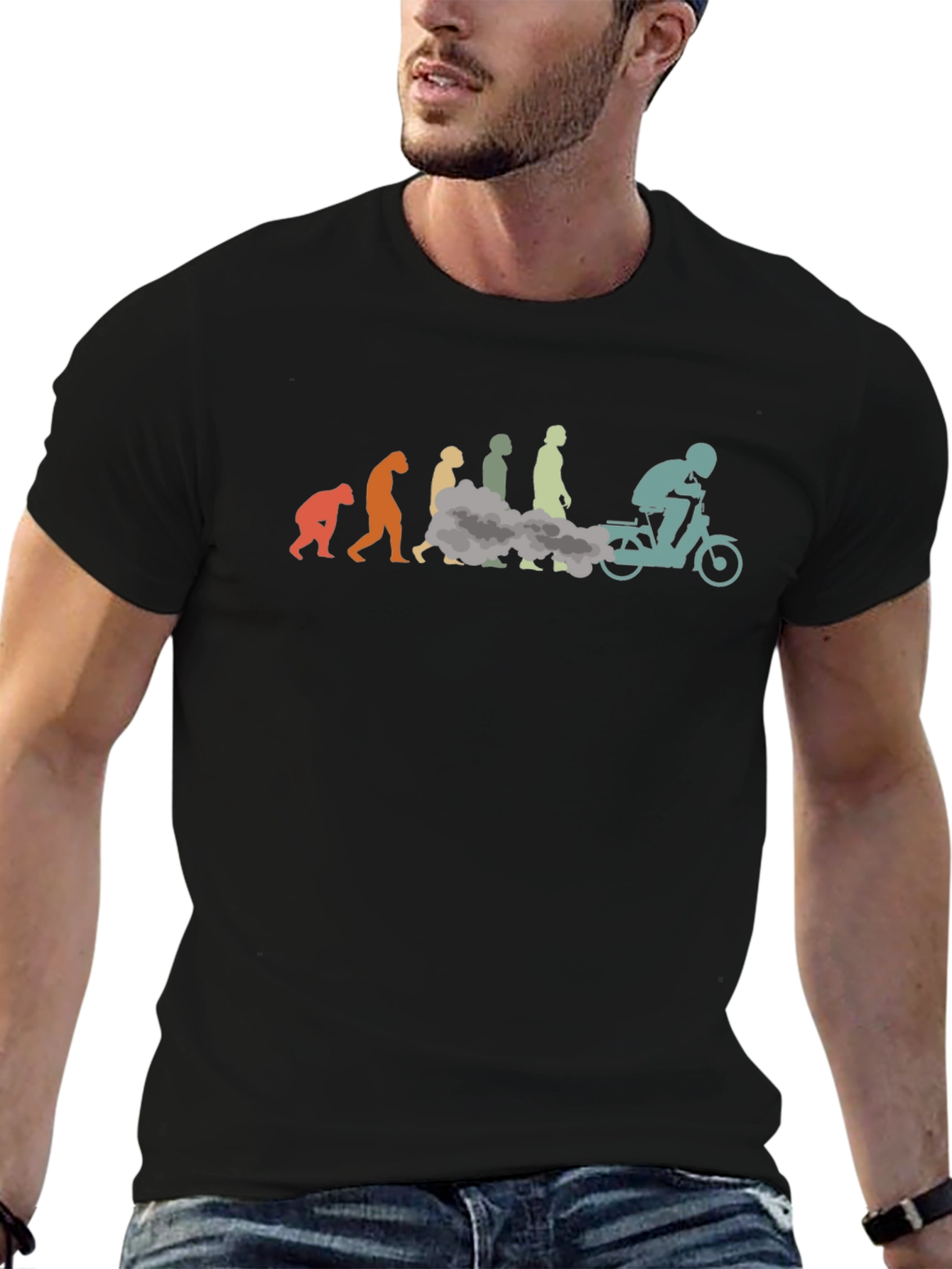 Evolution of Moped Rider Black T-Shirt