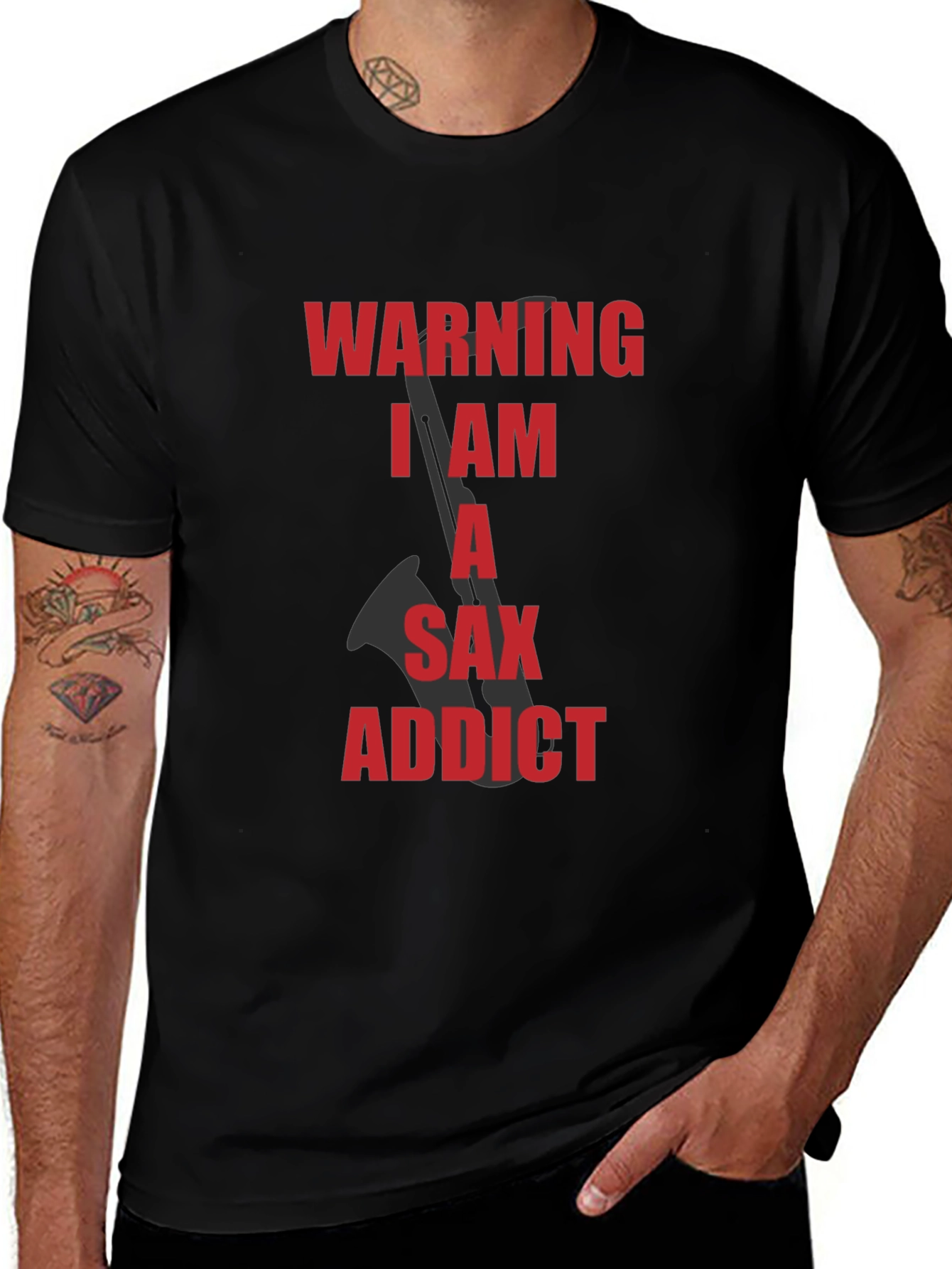 Saxophone Addict Graphic Tee - Black Cotton T-Shirt