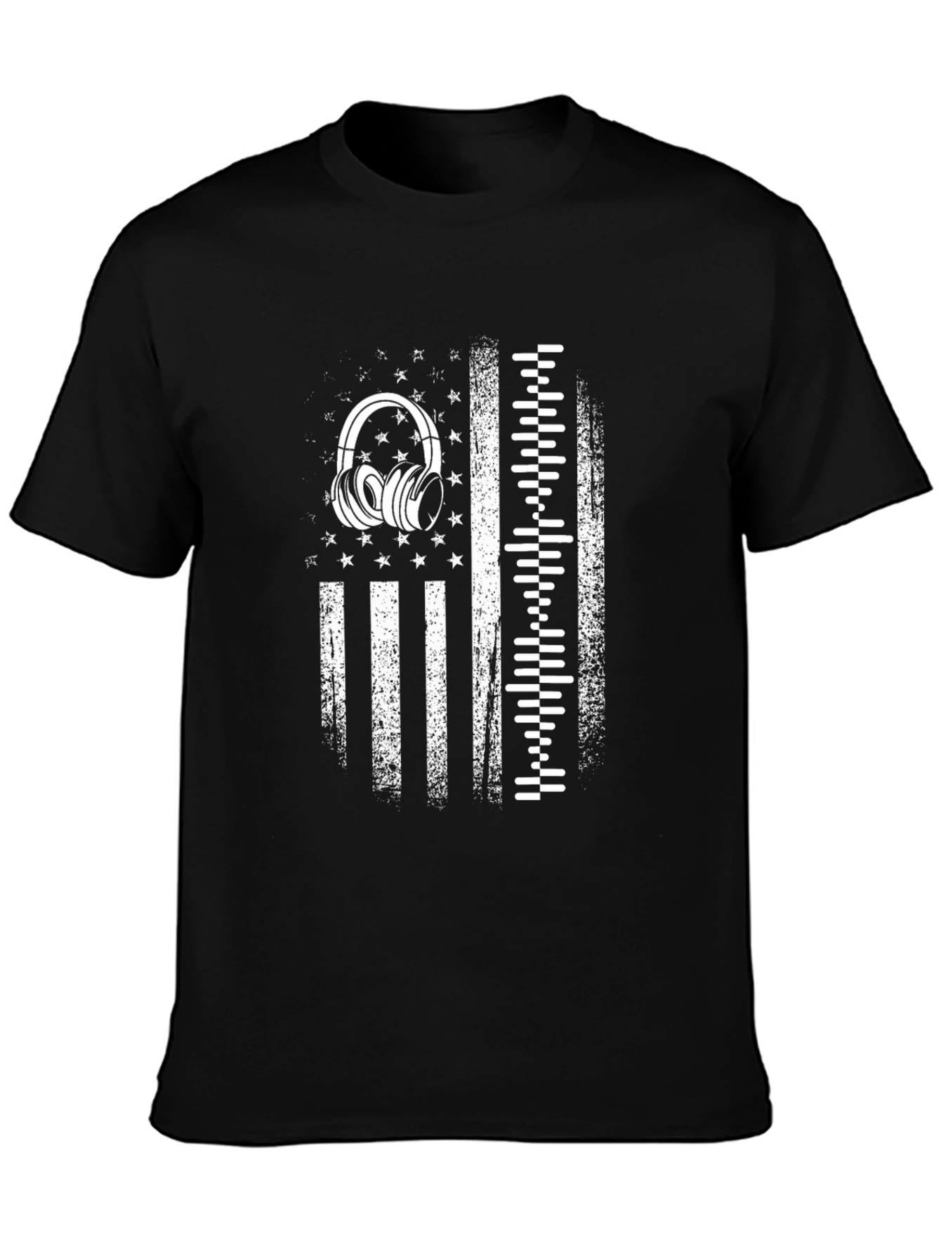 Distressed USA Flag Headphones Graphic Tee