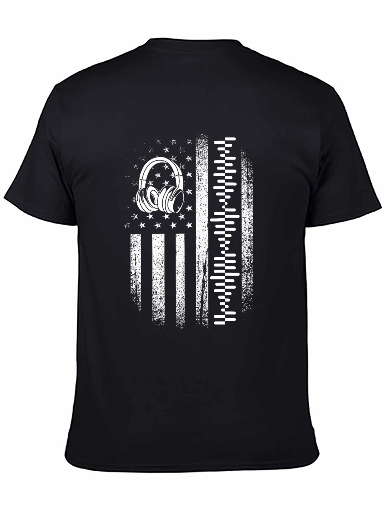 Distressed USA Flag Headphones Graphic Tee