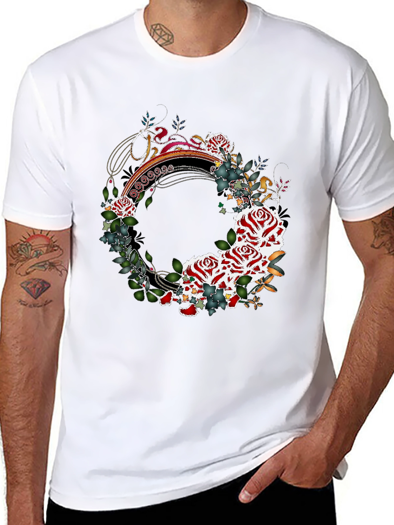 Floral Wreath Graphic Tee - Stylish Mens Shirt