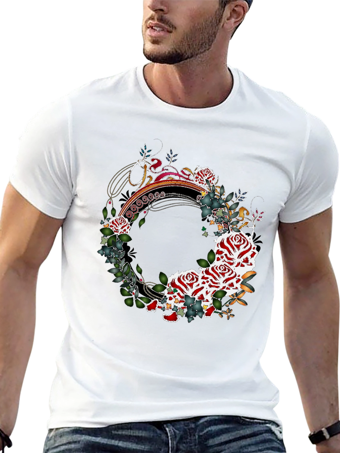 Floral Wreath Graphic Tee - Stylish Mens Shirt