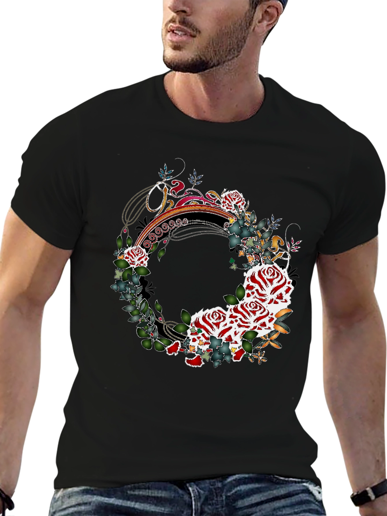 Floral Wreath Graphic Tee - Stylish Mens Shirt