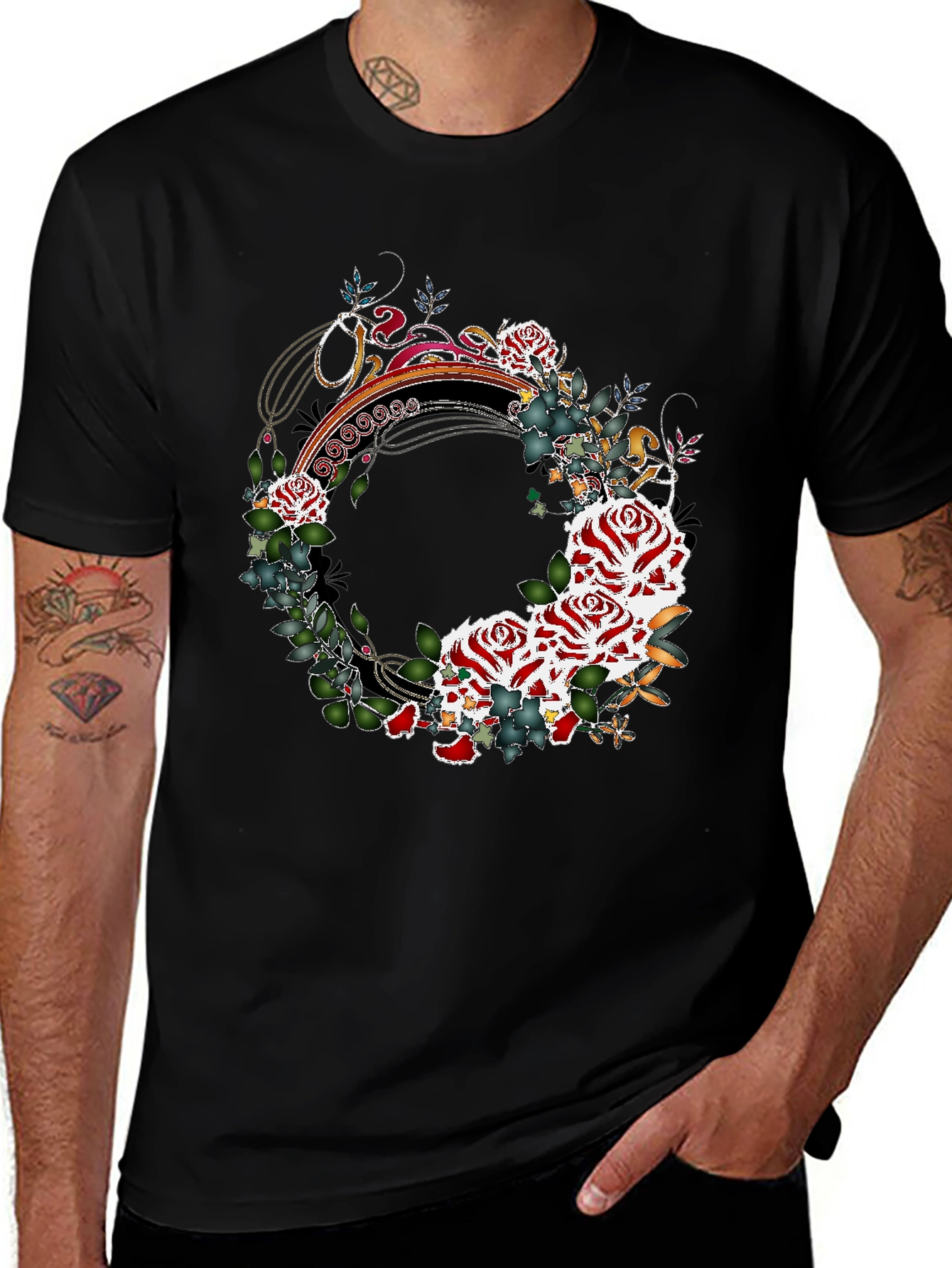 Floral Wreath Graphic Tee - Stylish Mens Shirt