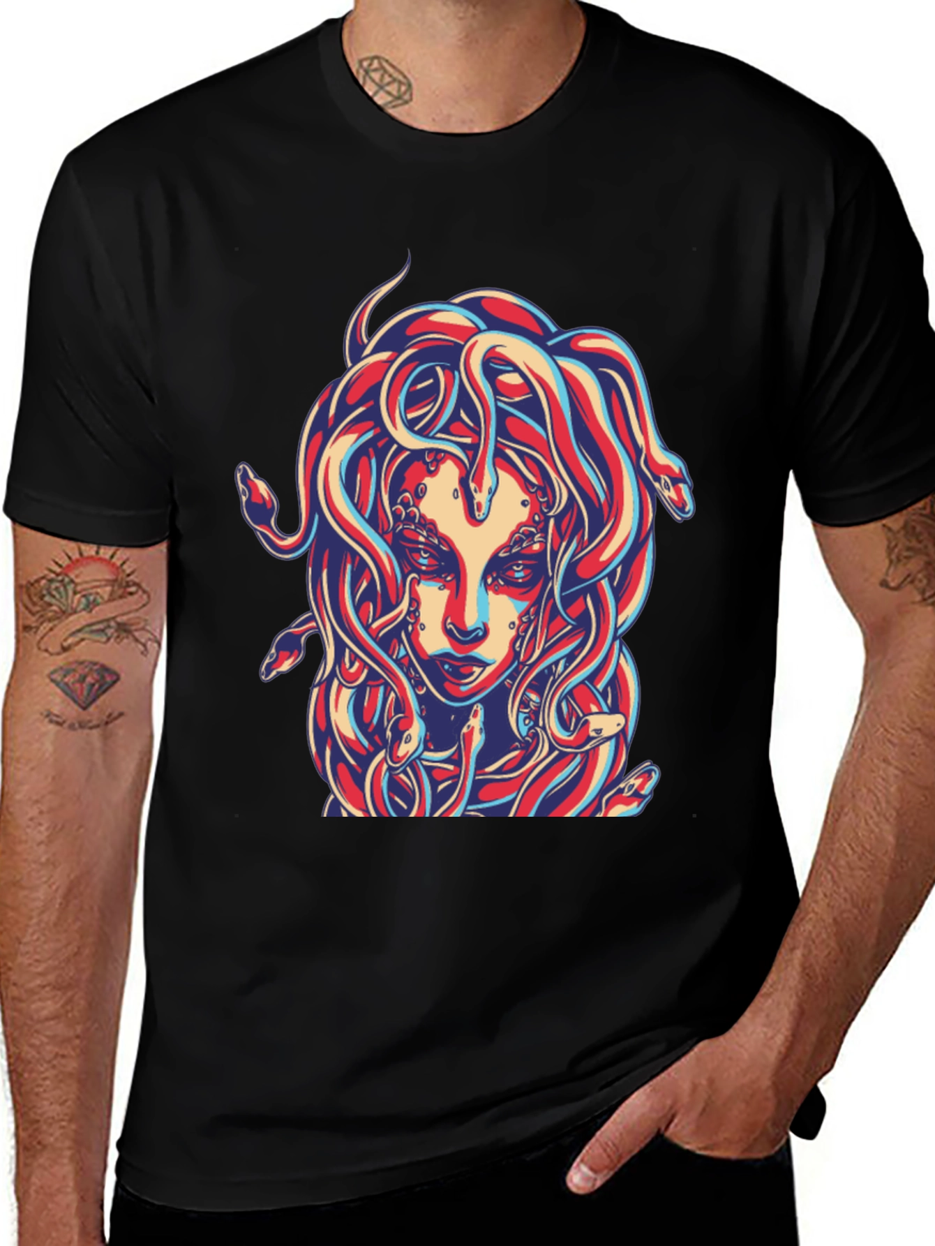 Medusa Graphic Print Black T-Shirt