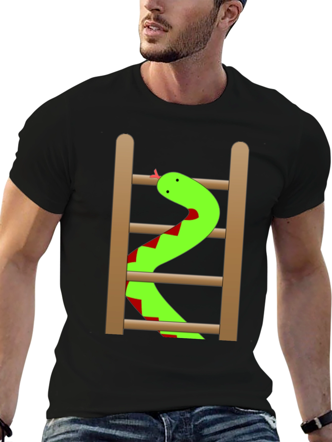 Snake Ladder Funny Graphic Tee - Black